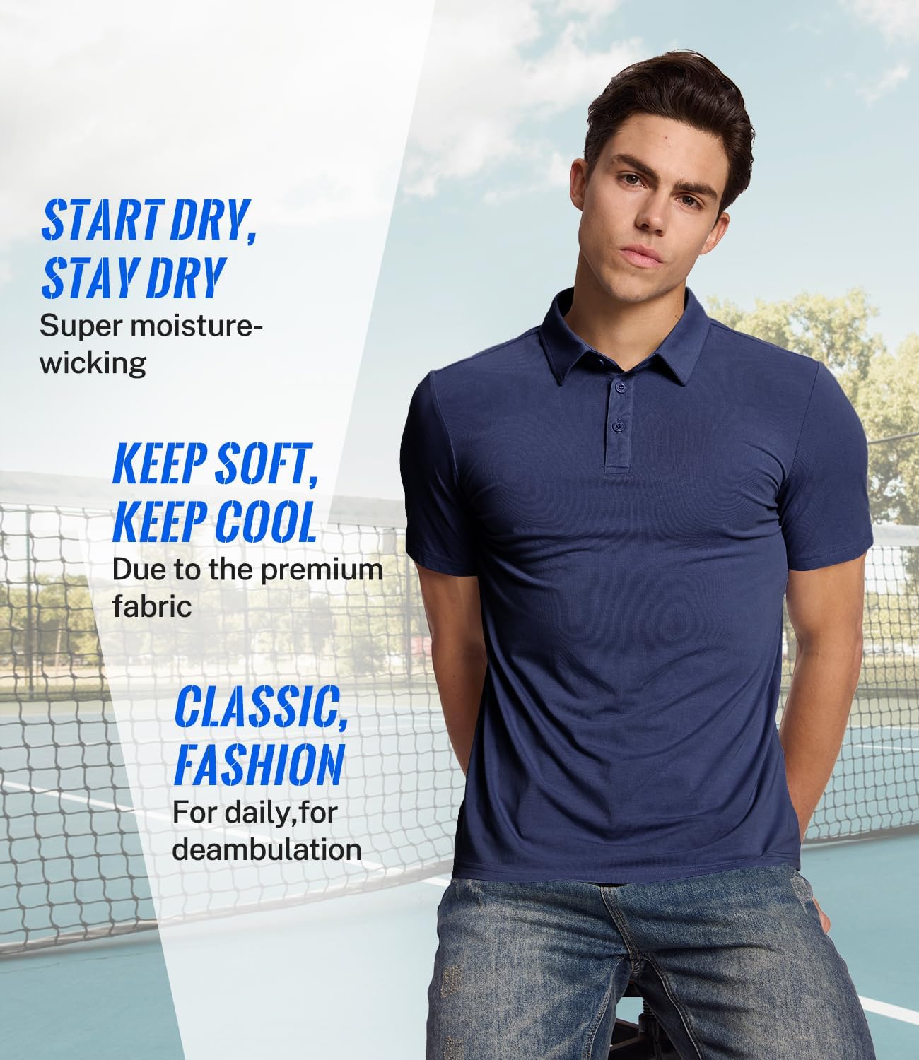 BAMBOO COOL Men's Polo Shirts Slim Fit Moisture Wicking Golf Shirts Performance Short Sleeve for Men