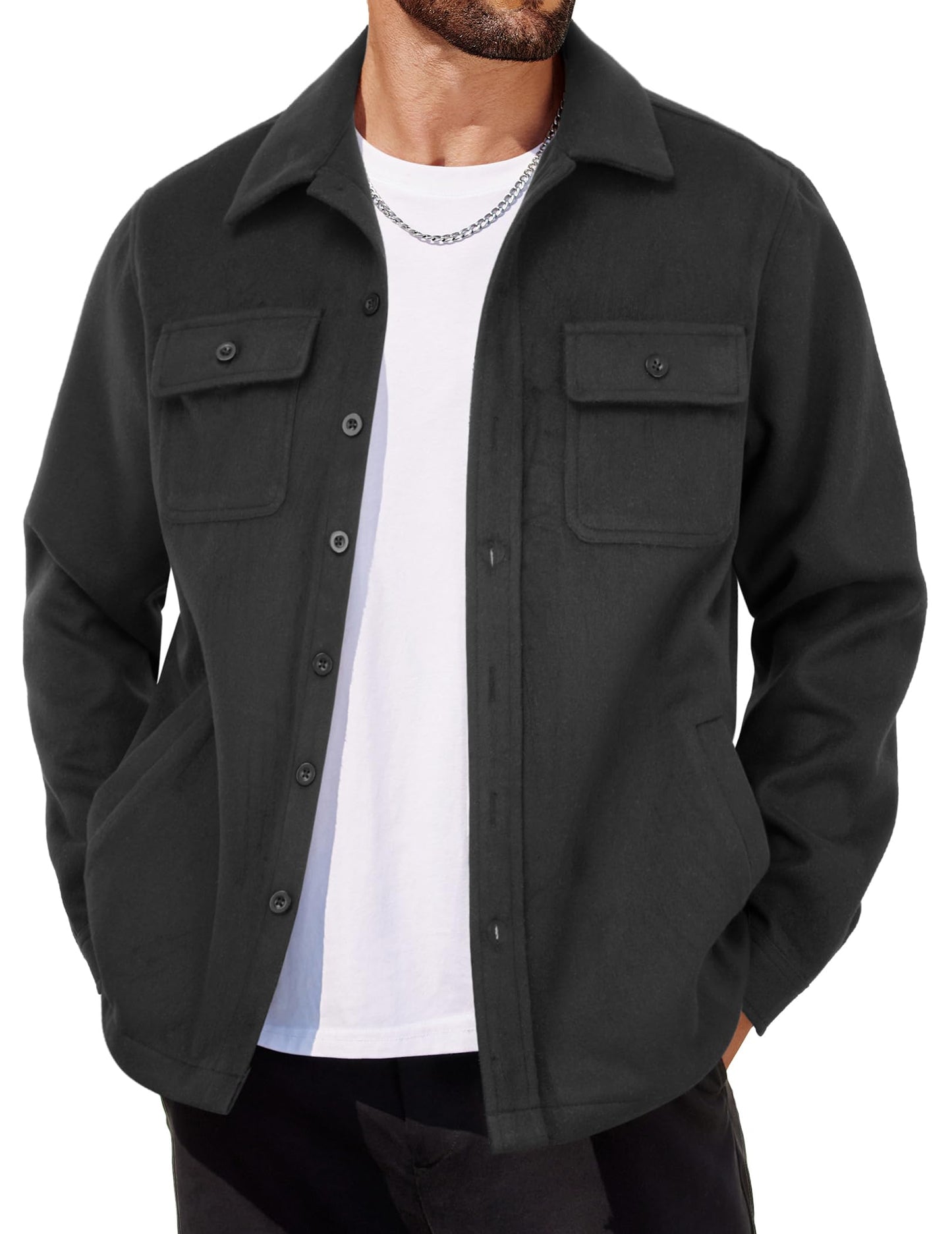 COOFANDY Men's Flannel Jacket Long Sleeve Plaid Shirt Jackets Button Down Fleece Shacket Casual Fall Soft Outwear