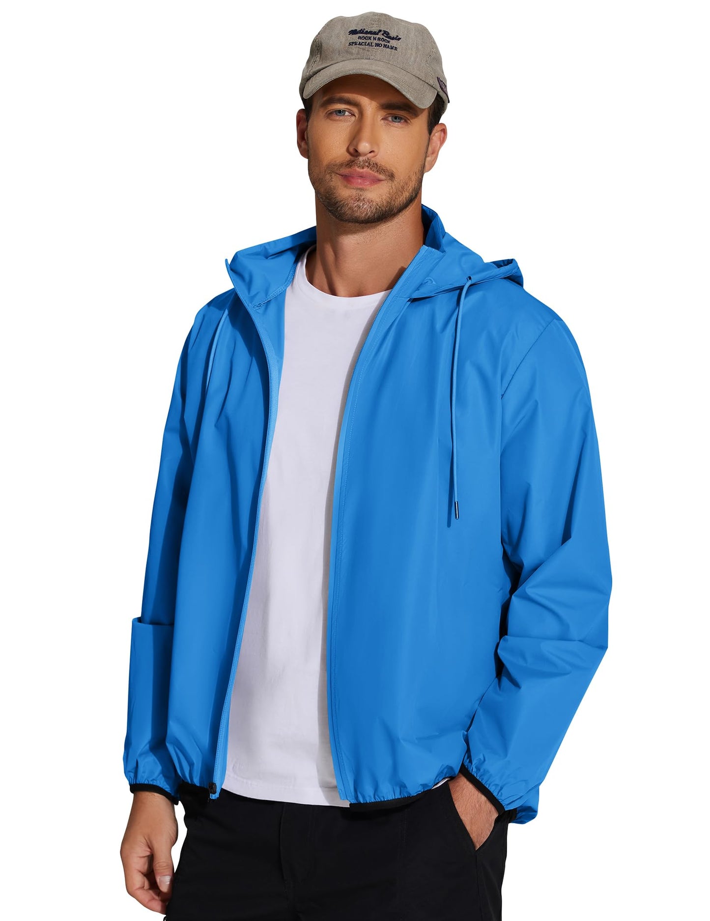 COOFANDY Men's Packable Rain Jacket Lightweight Waterproof Raincoat with Hood Travel Hiking Golf Windbreaker