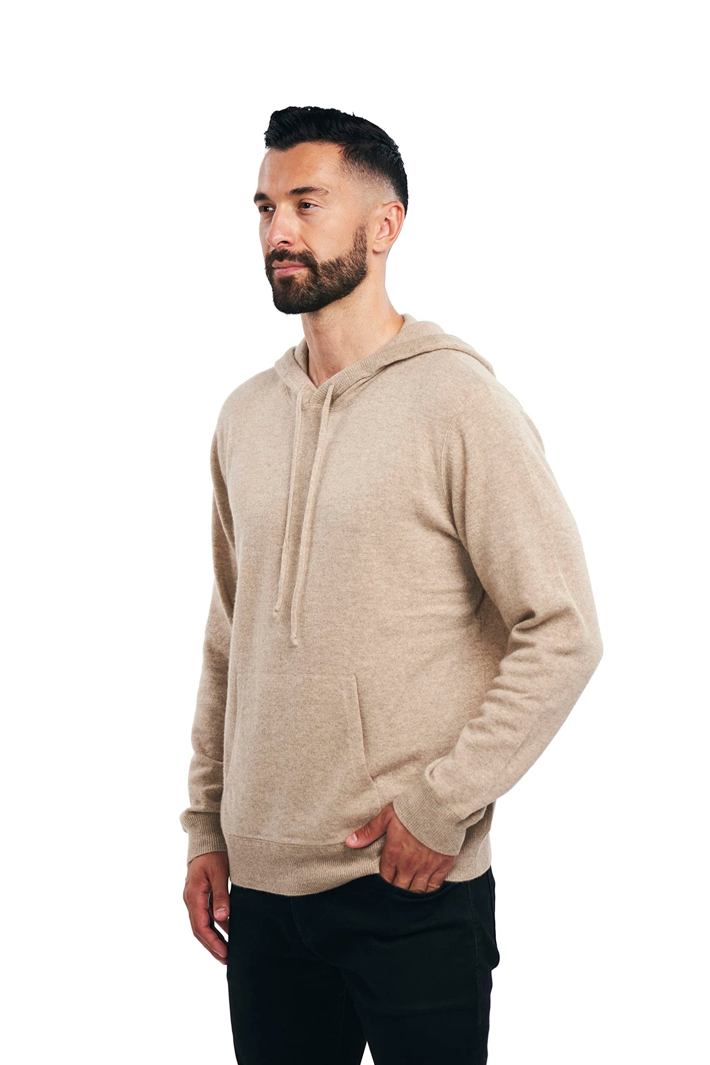 BEYOND FASHION Men's Sweater Pocket Hoodie Pullover - 100% Pure Cashmere