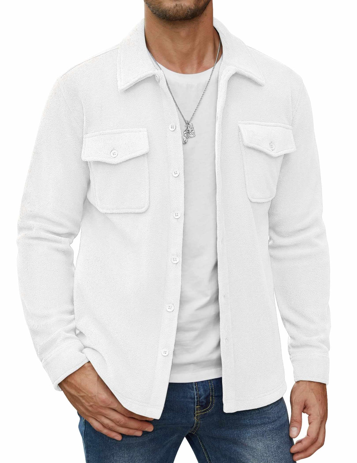 COOFANDY Men's Polar Fleece Shirt Jacket Long Sleeve Casual Button Down Shirts Shacket with Pockets