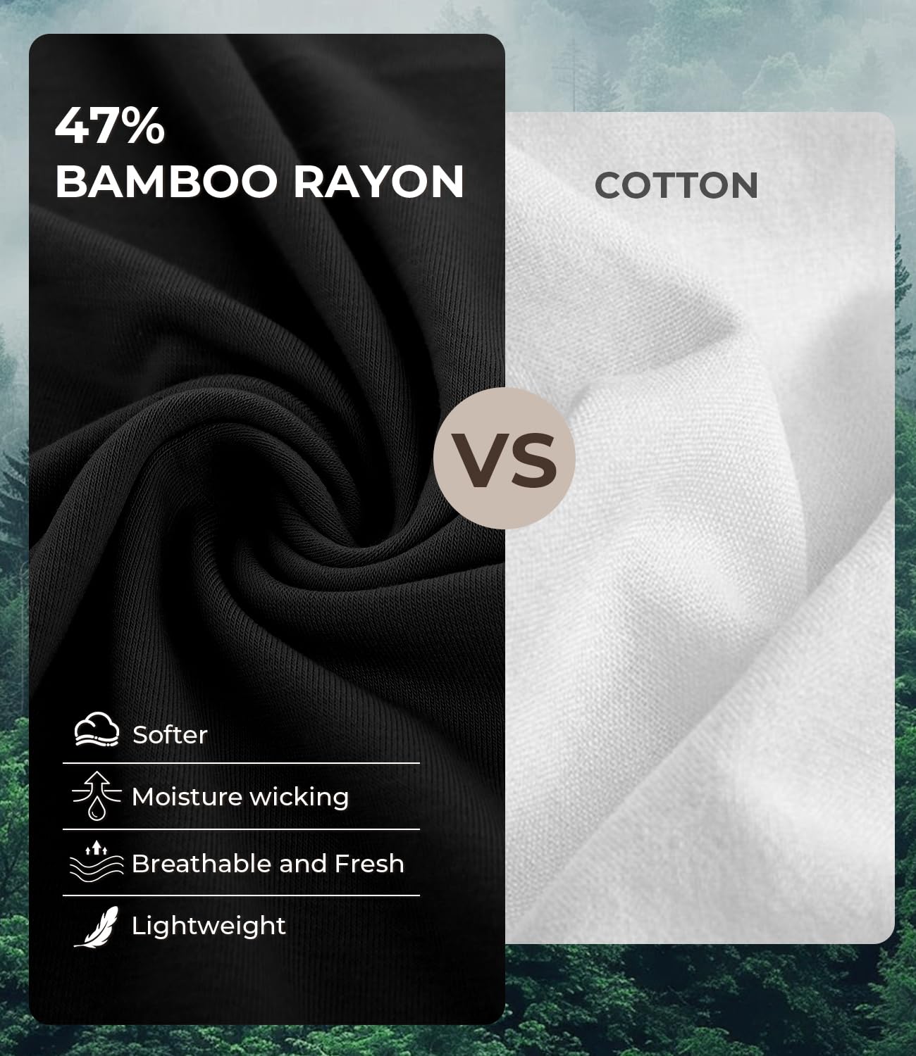 BAMBOO COOL Men’s Undershirts Slim Fit V-Neck/Crewneck, Moisture-Wicking T-Shirts Soft Stretch White Tees for Men, 3 Pack