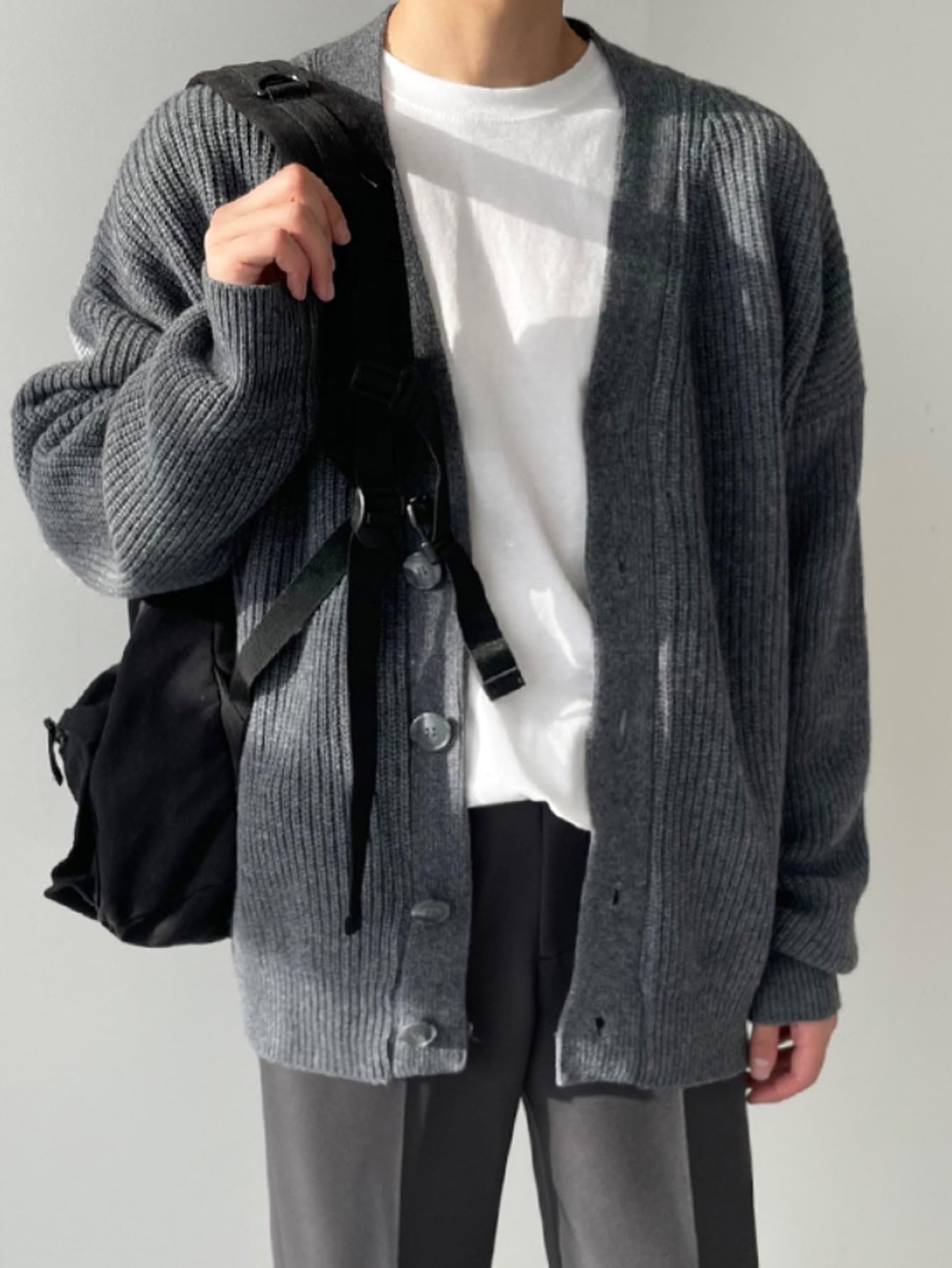 Floerns Men's Casual Long Sleeve Button Front V Neck Rib Knit Cardigan Sweaters