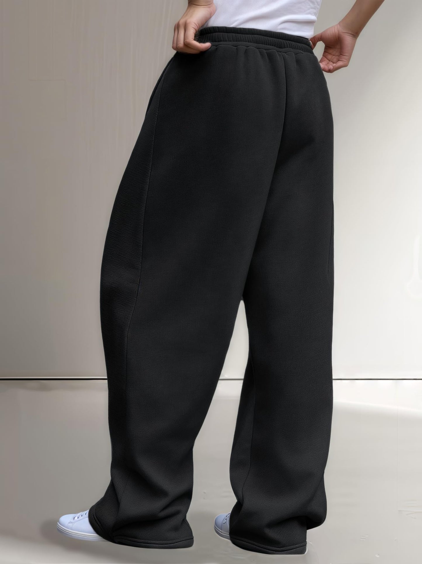 Men’s Baggy Sweatpants Wide Leg with Elastic Drawstring Waist, Casual Loose Lounge Joggers with Deep Pockets Fleece Comfort