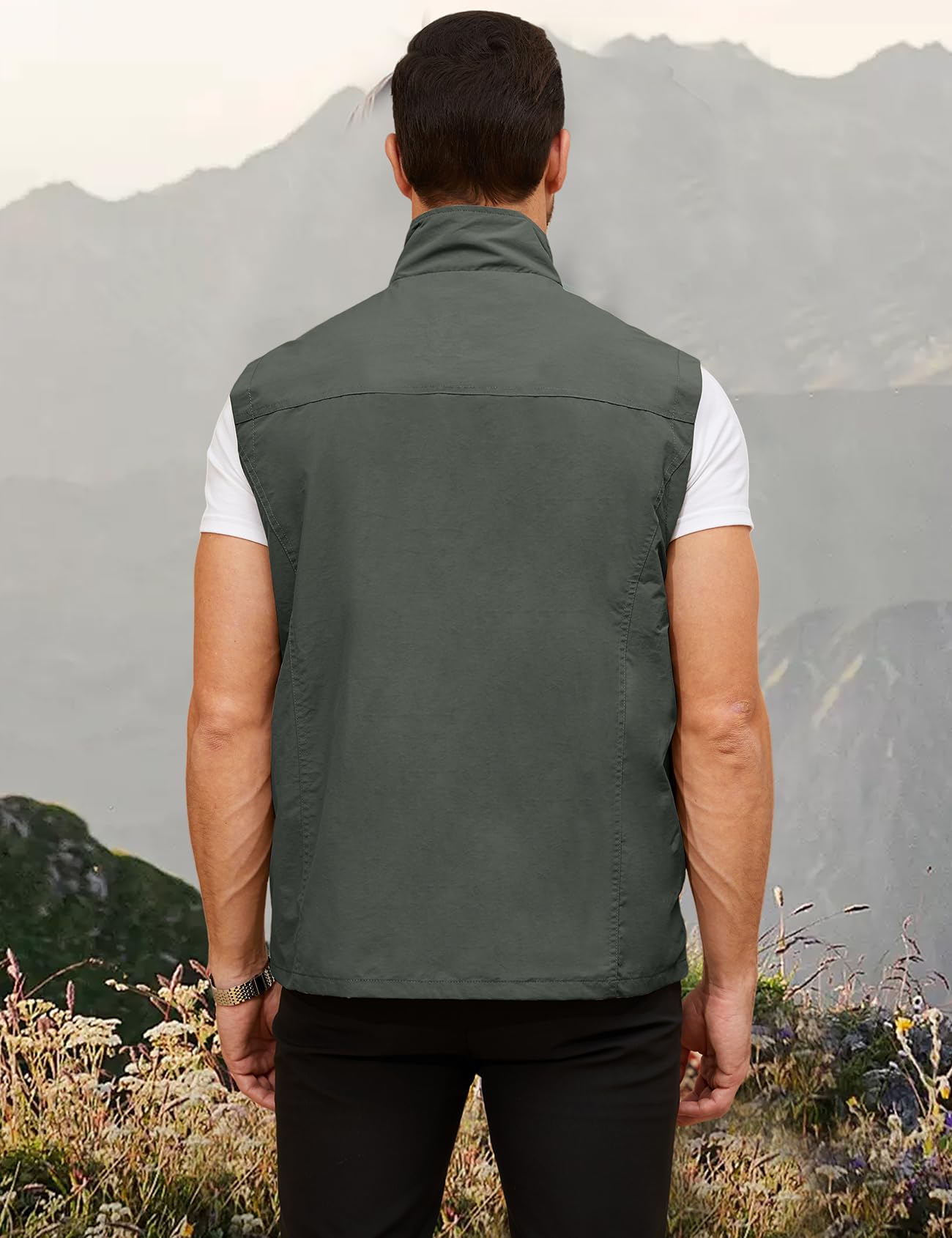 Gihuo Mens Casual Lightweight Travel Vest Summer Utility Safari Vest Sleeveless Jackets for Travel Hiking Fishing