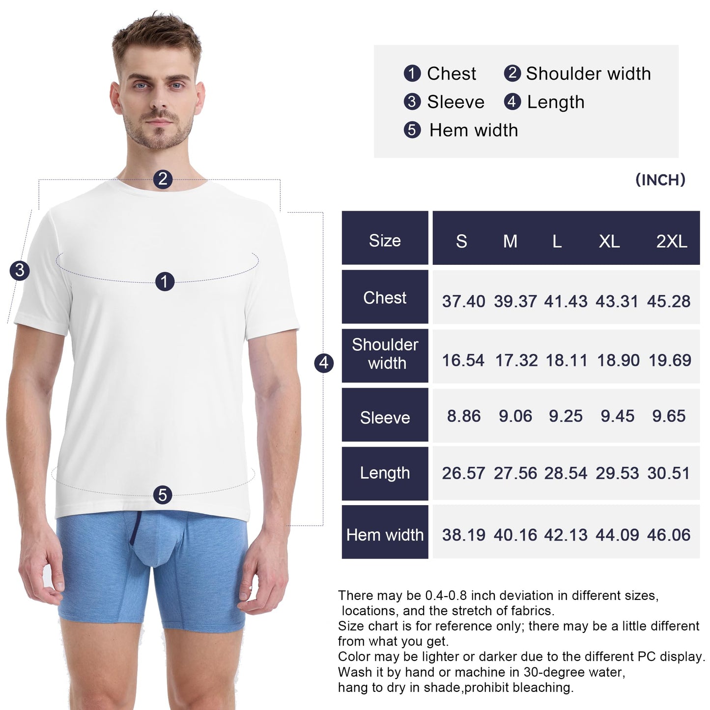 BAMBOO COOL Men’s Undershirts Slim Fit V-Neck/Crewneck, Moisture-Wicking T-Shirts Soft Stretch White Tees for Men, 3 Pack