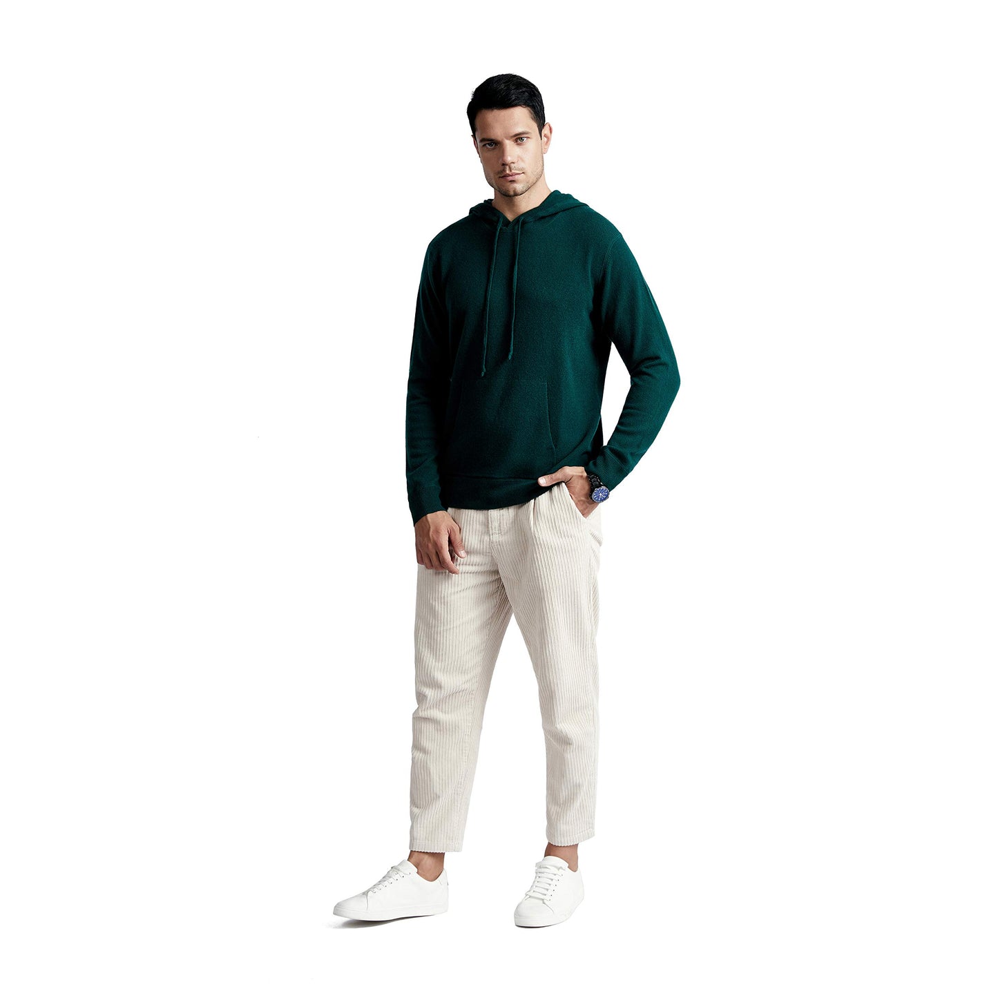 BEYOND FASHION Men's Sweater Pocket Hoodie Pullover - 100% Pure Cashmere