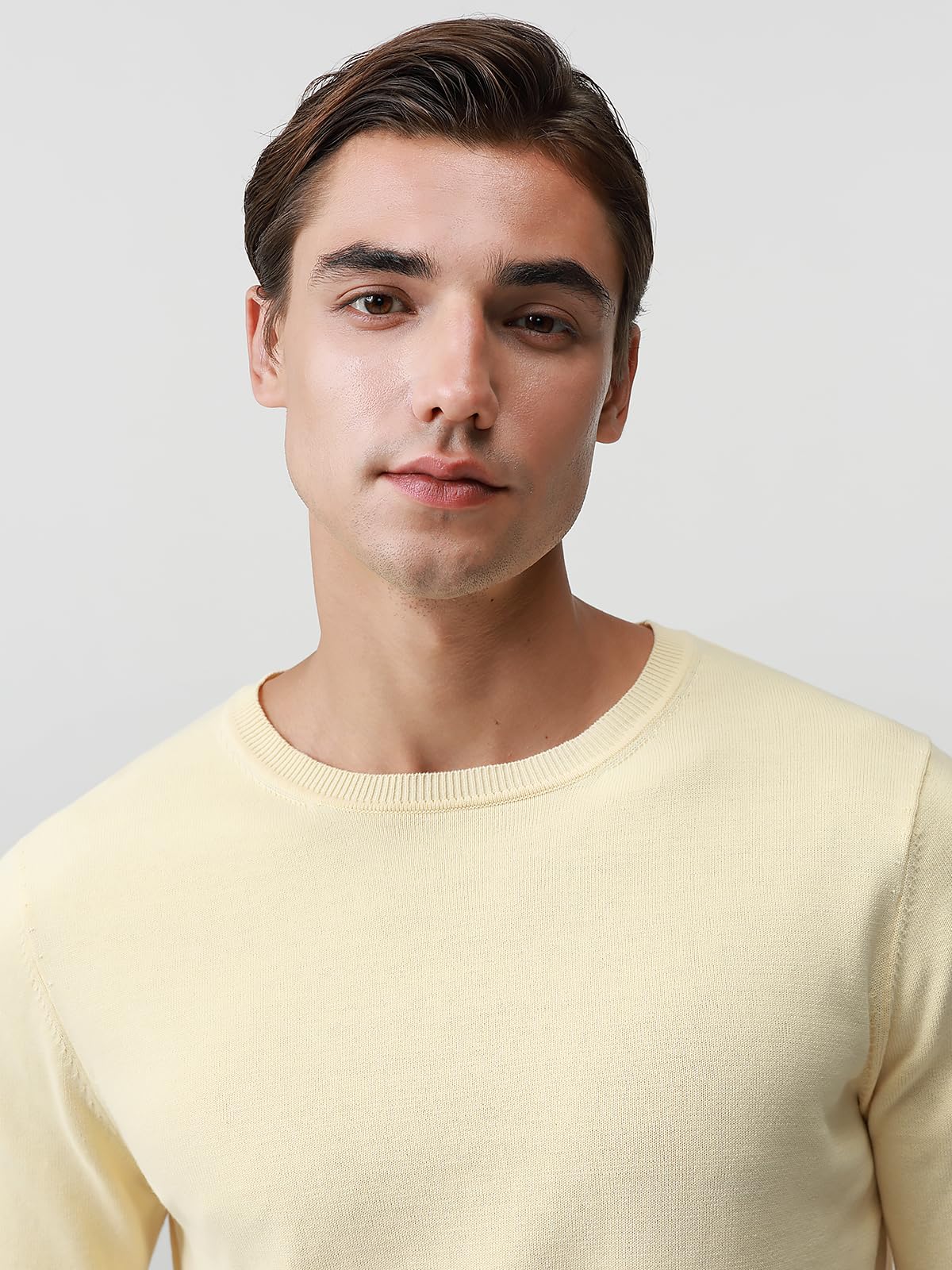 Pure BCI Cotton Lightweight Sweater for Men Crewneck T-Shirts Casual Long Sleeve Knit Pullover Fall Spring