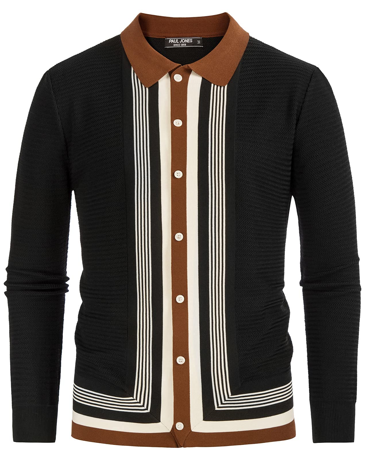 PJ PAUL JONES Men‘s Button Down Polo Shirts Striped Knitted Cardigan Sweaters