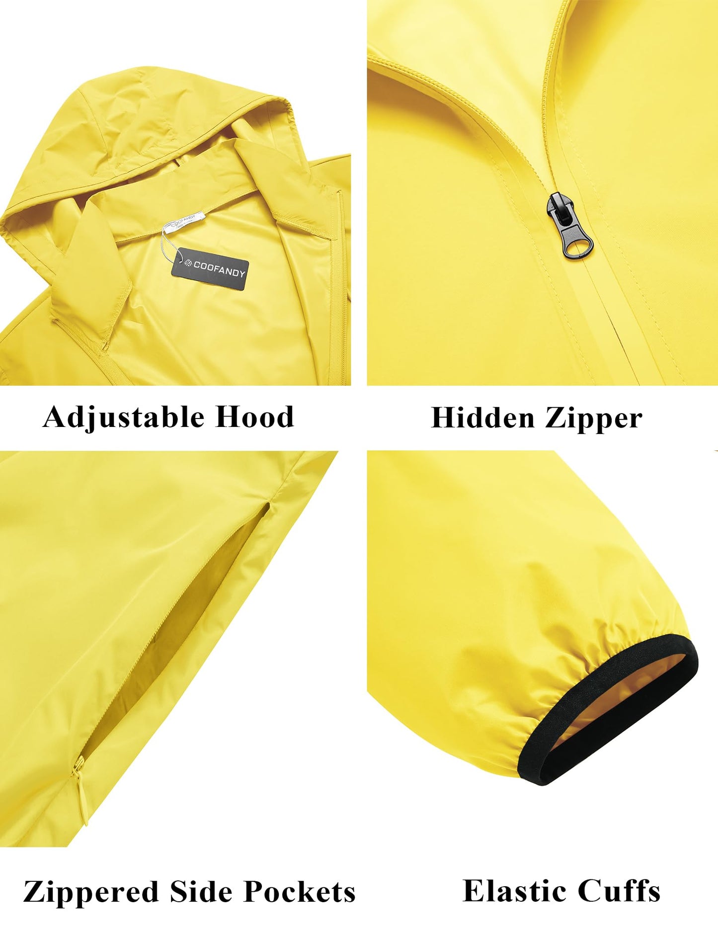 COOFANDY Men's Packable Rain Jacket Lightweight Waterproof Raincoat with Hood Travel Hiking Golf Windbreaker