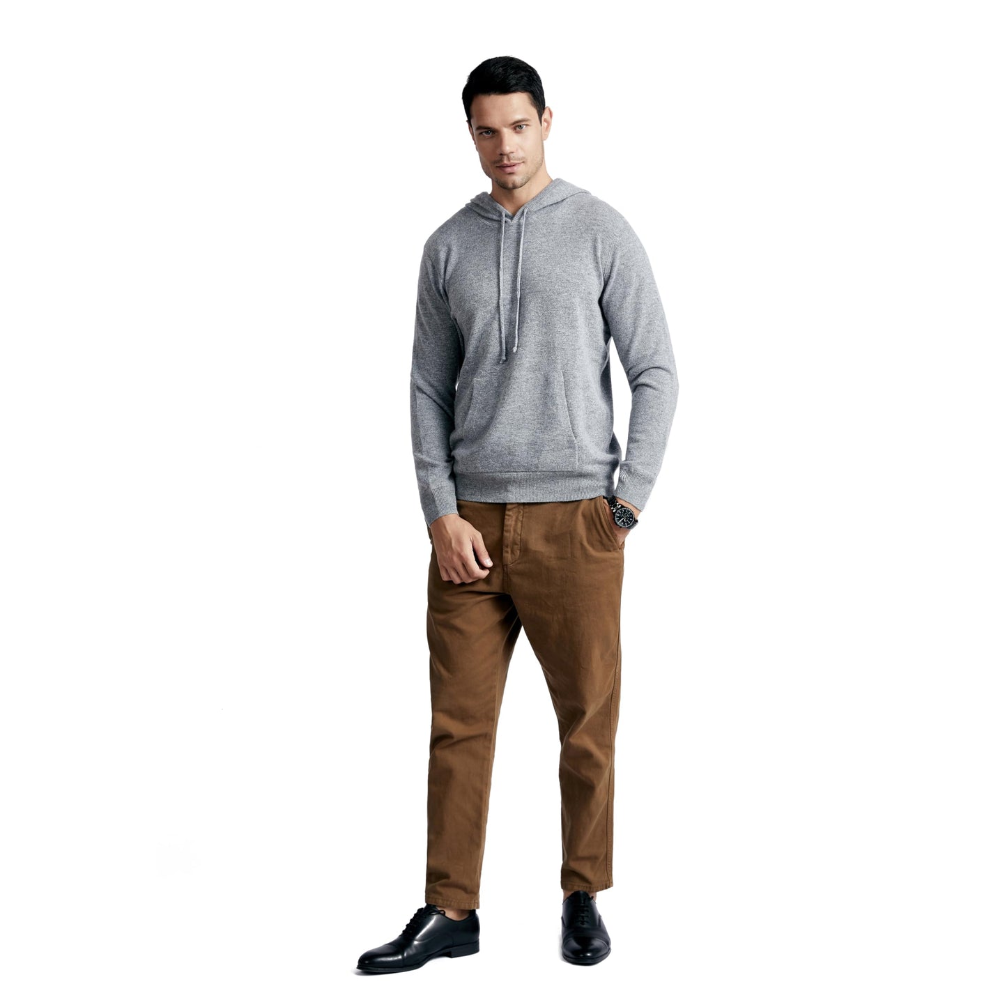 BEYOND FASHION Men's Sweater Pocket Hoodie Pullover - 100% Pure Cashmere