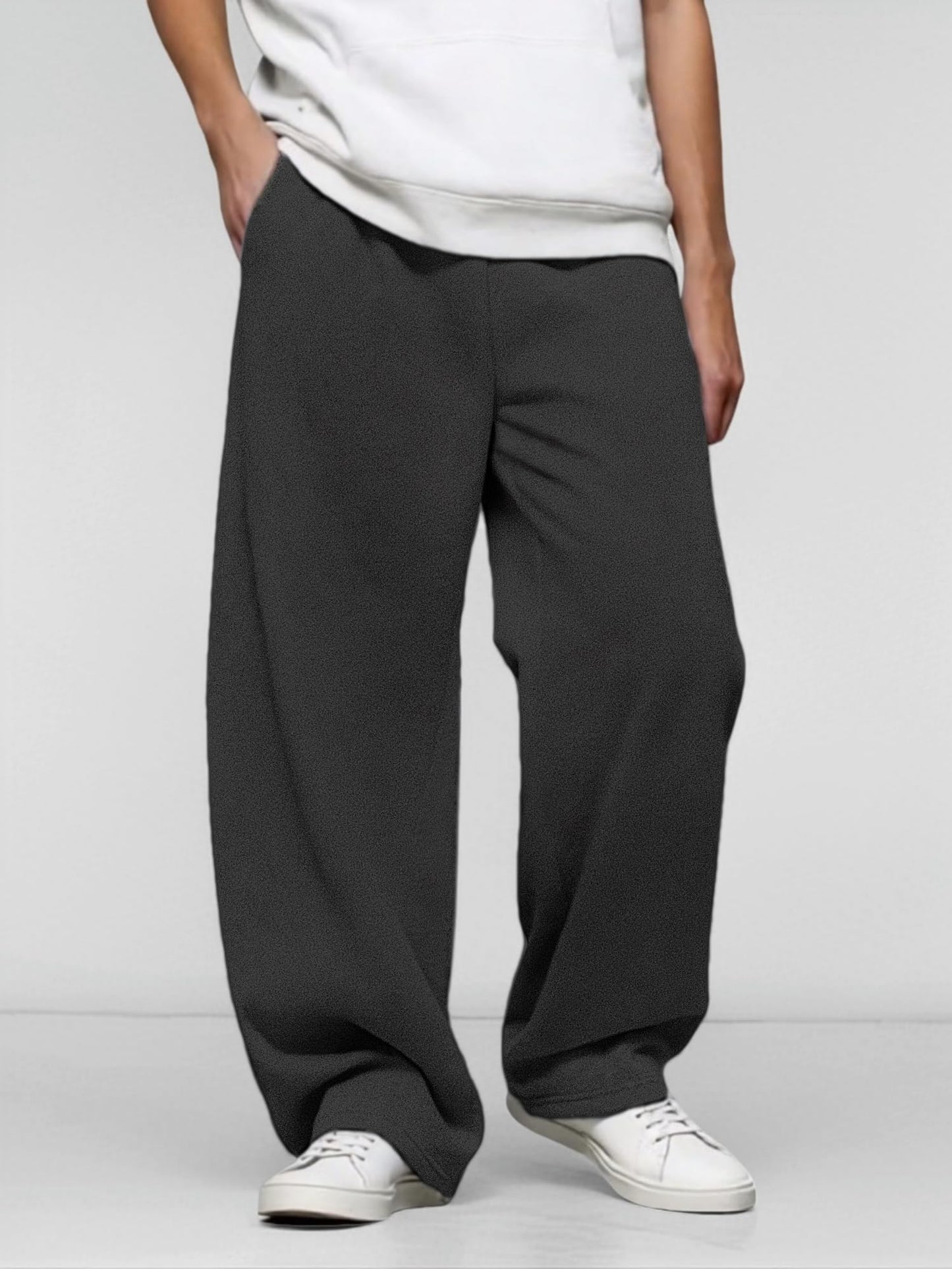 Men’s Baggy Sweatpants with Elastic Drawstring Waist, Wide-Leg Casual Loose Cotton Joggers with Deep Pockets