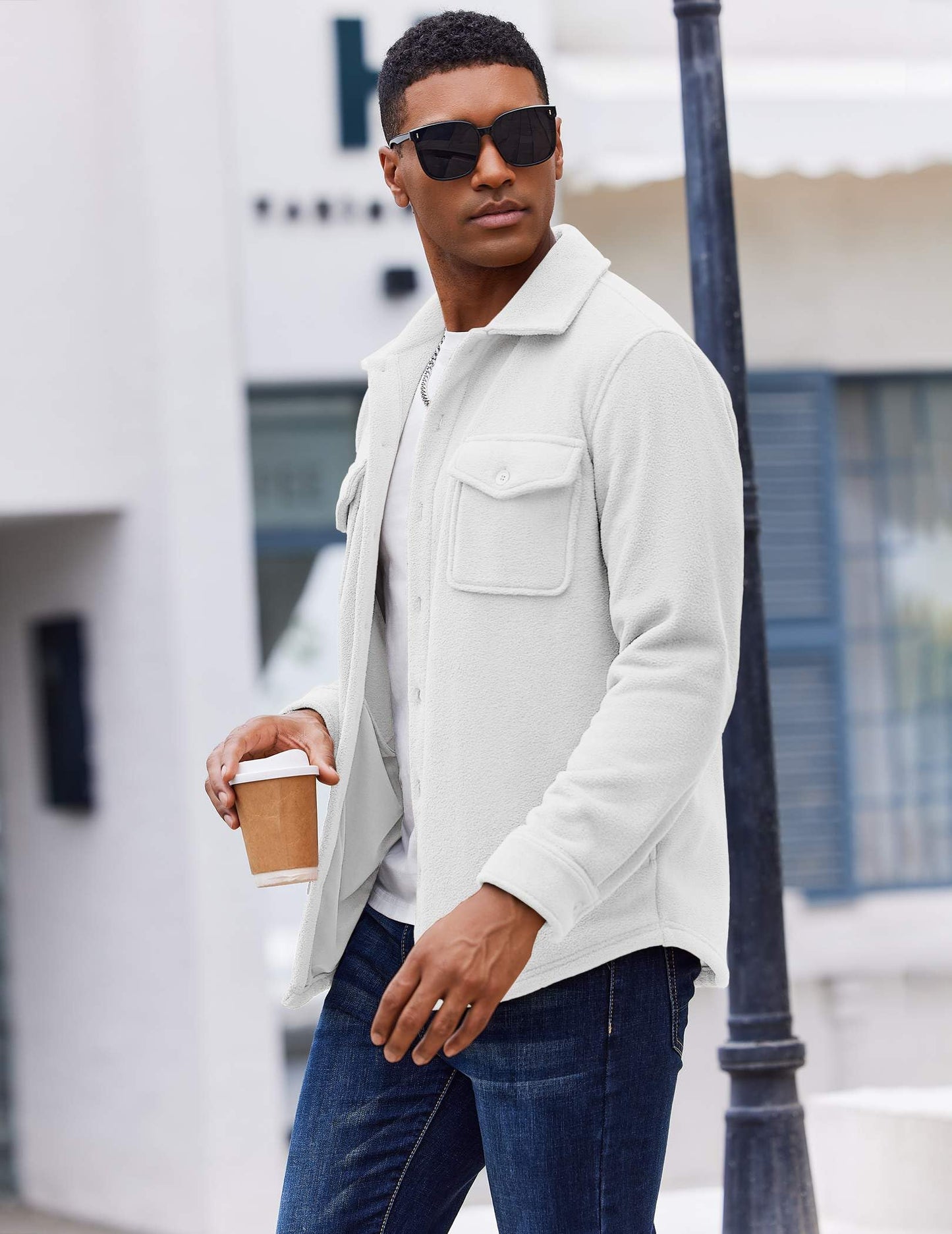 COOFANDY Men's Polar Fleece Shirt Jacket Long Sleeve Casual Button Down Shirts Shacket with Pockets