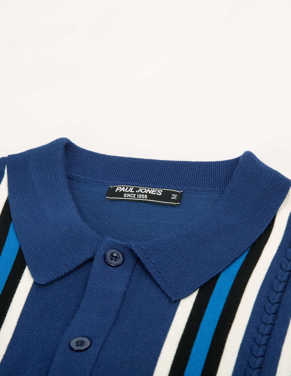PJ PAUL JONES Mens Vintage Striped Knit Polo Shirt Long Sleeve Button Down Cardigan Sweater