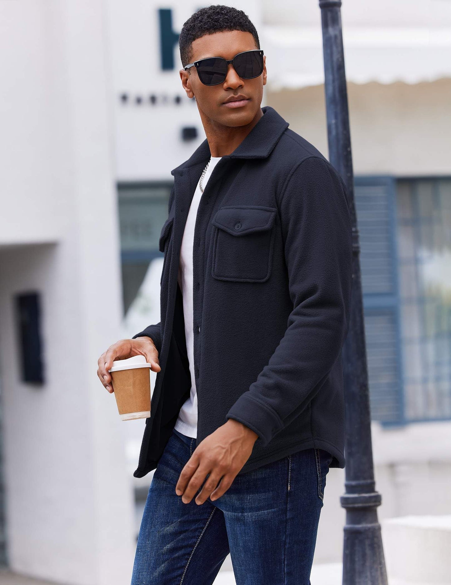 COOFANDY Men's Polar Fleece Shirt Jacket Long Sleeve Casual Button Down Shirts Shacket with Pockets