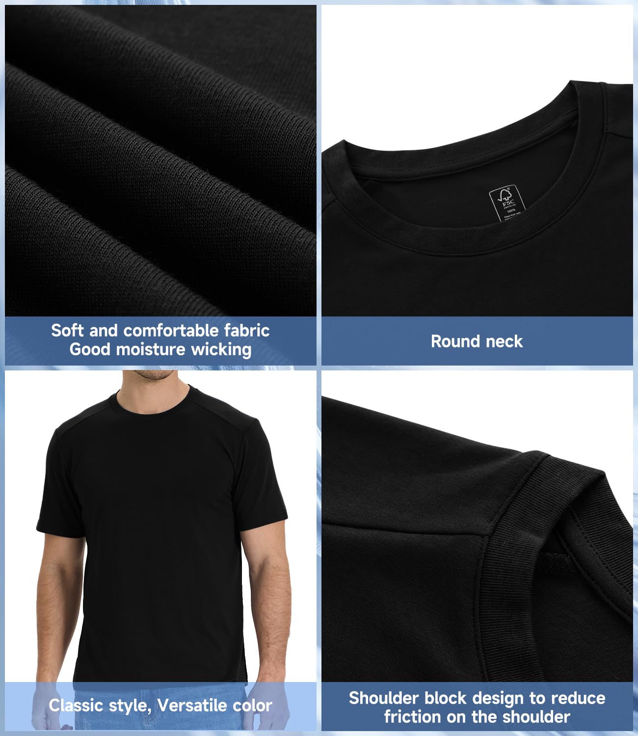 BAMBOO COOL Men's T-Shirts Short Sleeve Shirt Heavyweight Crew Neck T Shirt for Man Soft Moisture Wicking Casual Tees