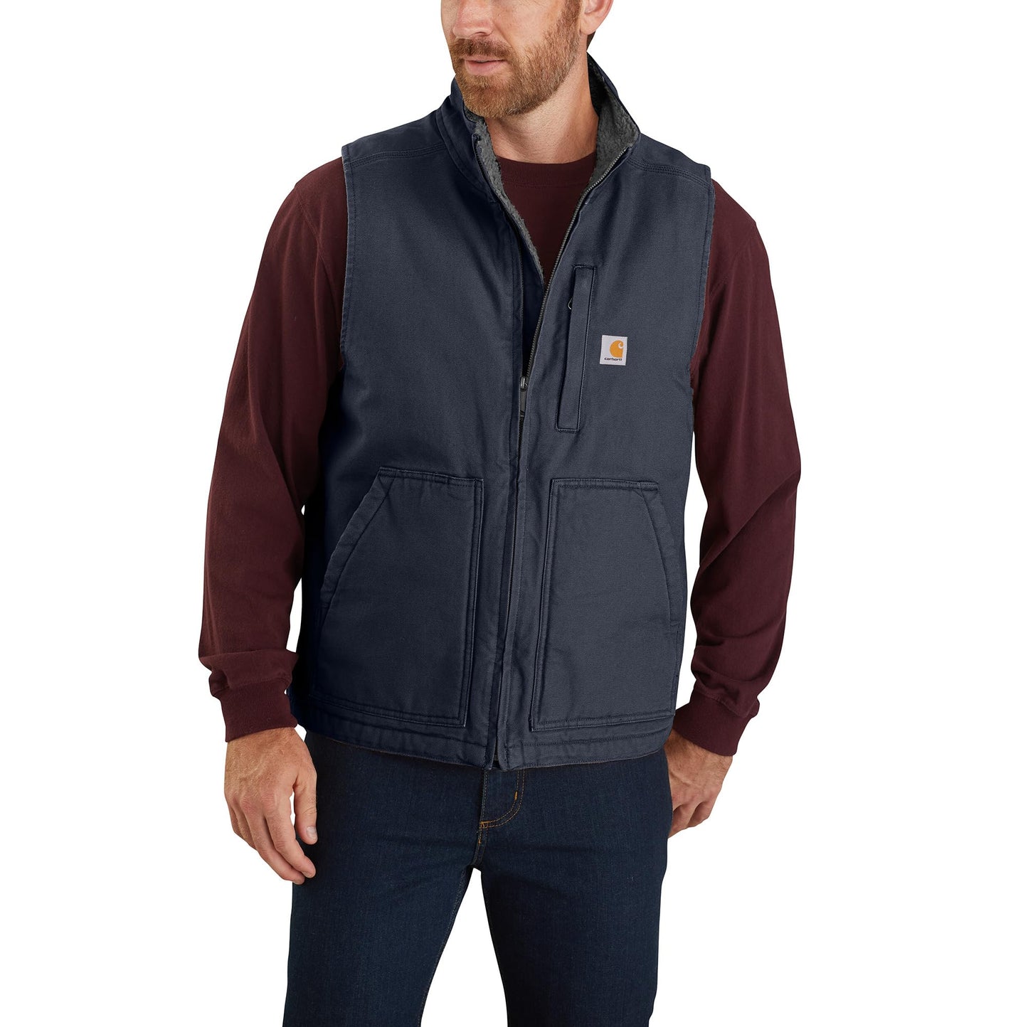 Carhartt Men's 104277 Washed Duck Mock Neck Vest - Sherpa Lined