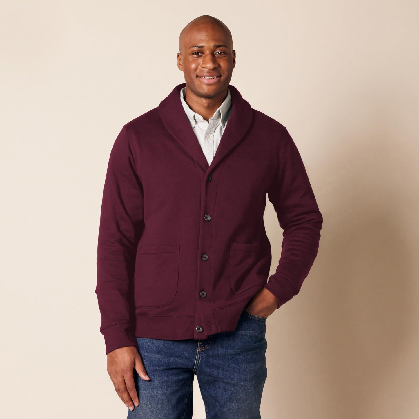 Amazon Essentials Men's Long-Sleeve Fleece Shawl-Collar Cardigan