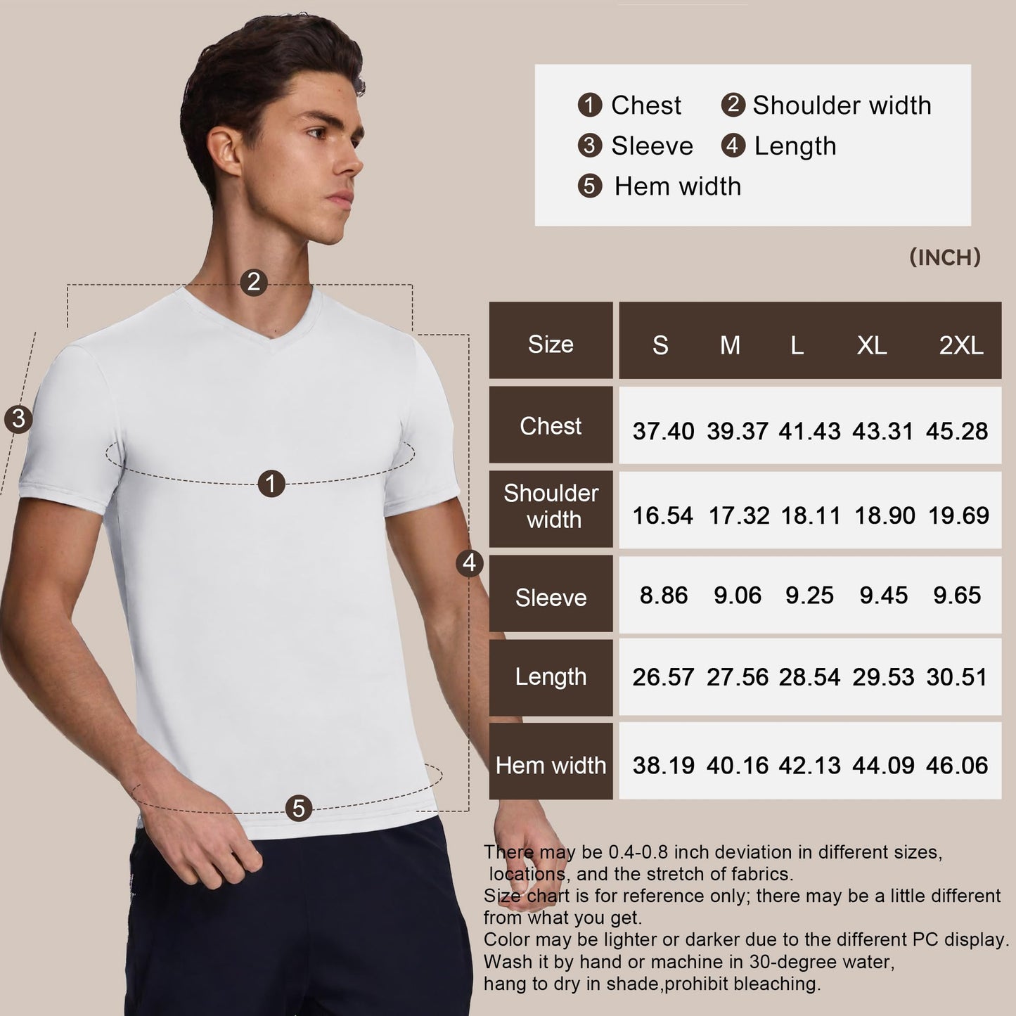 BAMBOO COOL Men’s Undershirts Slim Fit V-Neck/Crewneck, Moisture-Wicking T-Shirts Soft Stretch White Tees for Men, 3 Pack