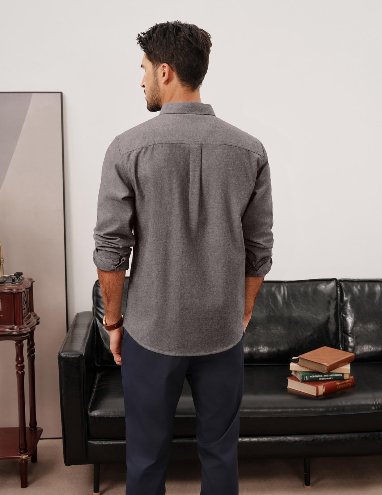 PJ PAUL JONES Mens Classic Fit Linen-Cotton Shirt Button Down Long Sleeve Casual Business Shirts