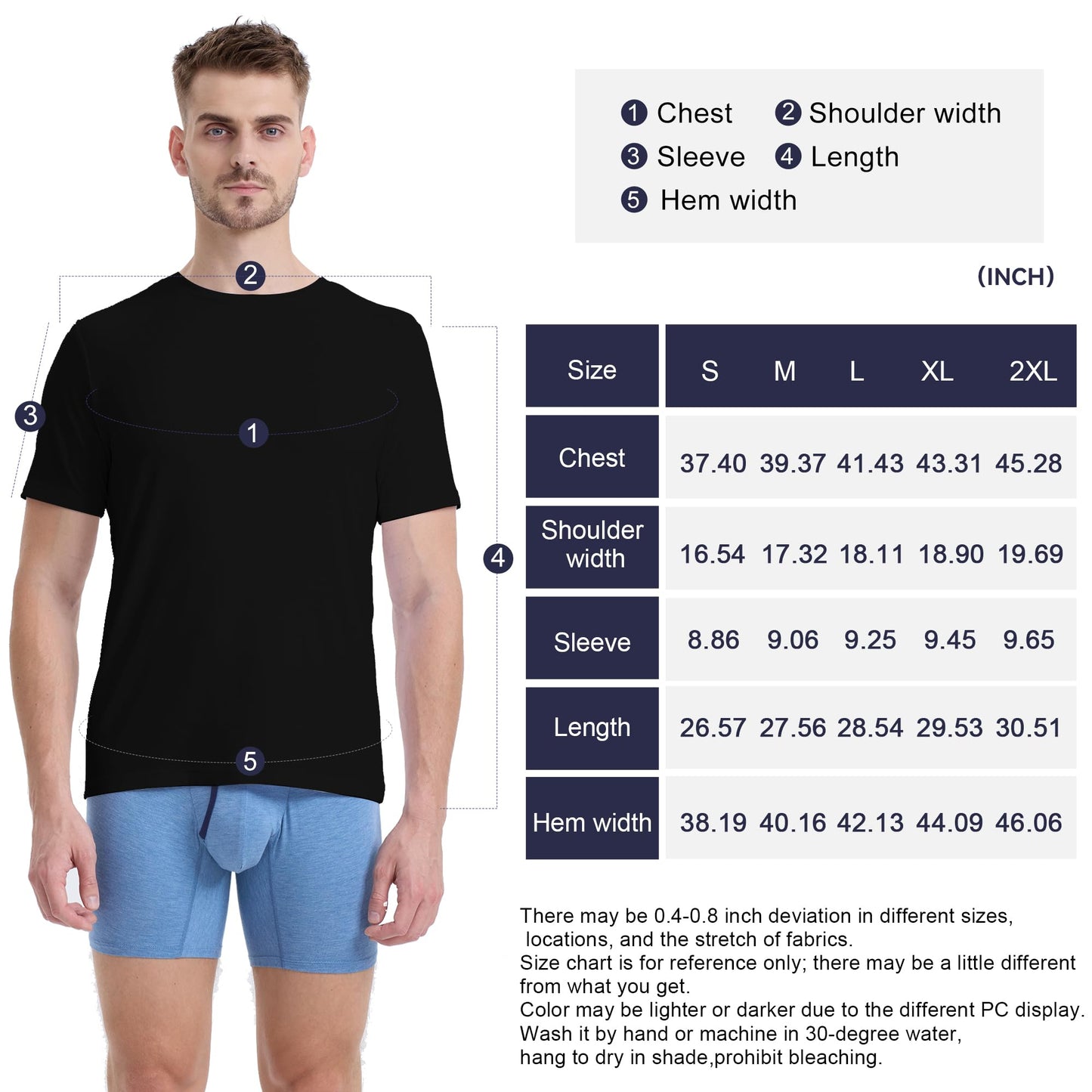 BAMBOO COOL Men’s Undershirts Slim Fit V-Neck/Crewneck, Moisture-Wicking T-Shirts Soft Stretch White Tees for Men, 3 Pack