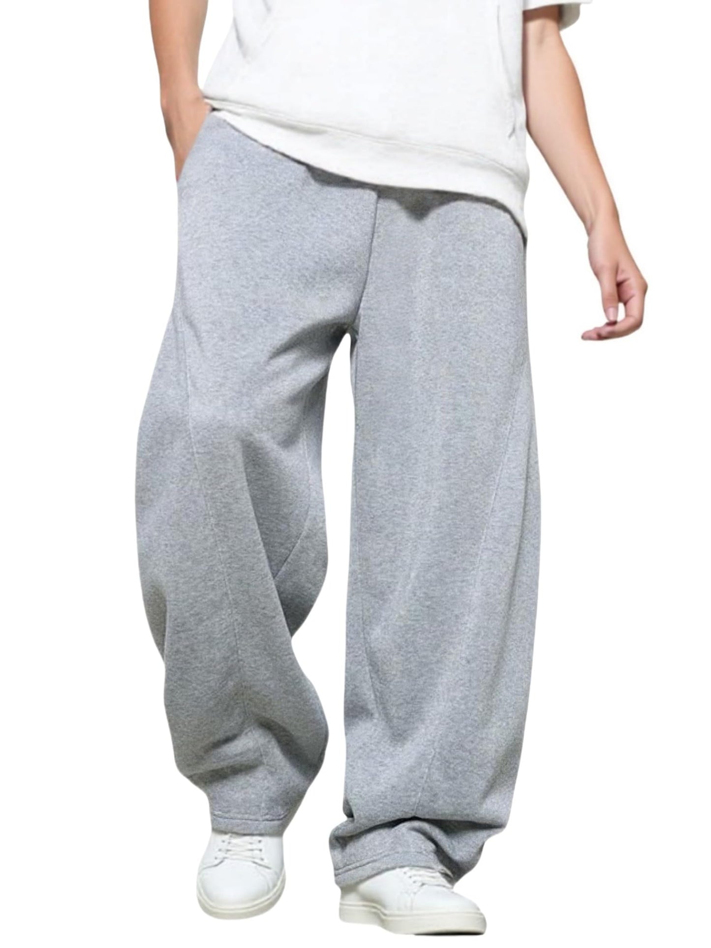 Men’s Baggy Sweatpants with Elastic Drawstring Waist, Wide-Leg Casual Loose Cotton Joggers with Deep Pockets