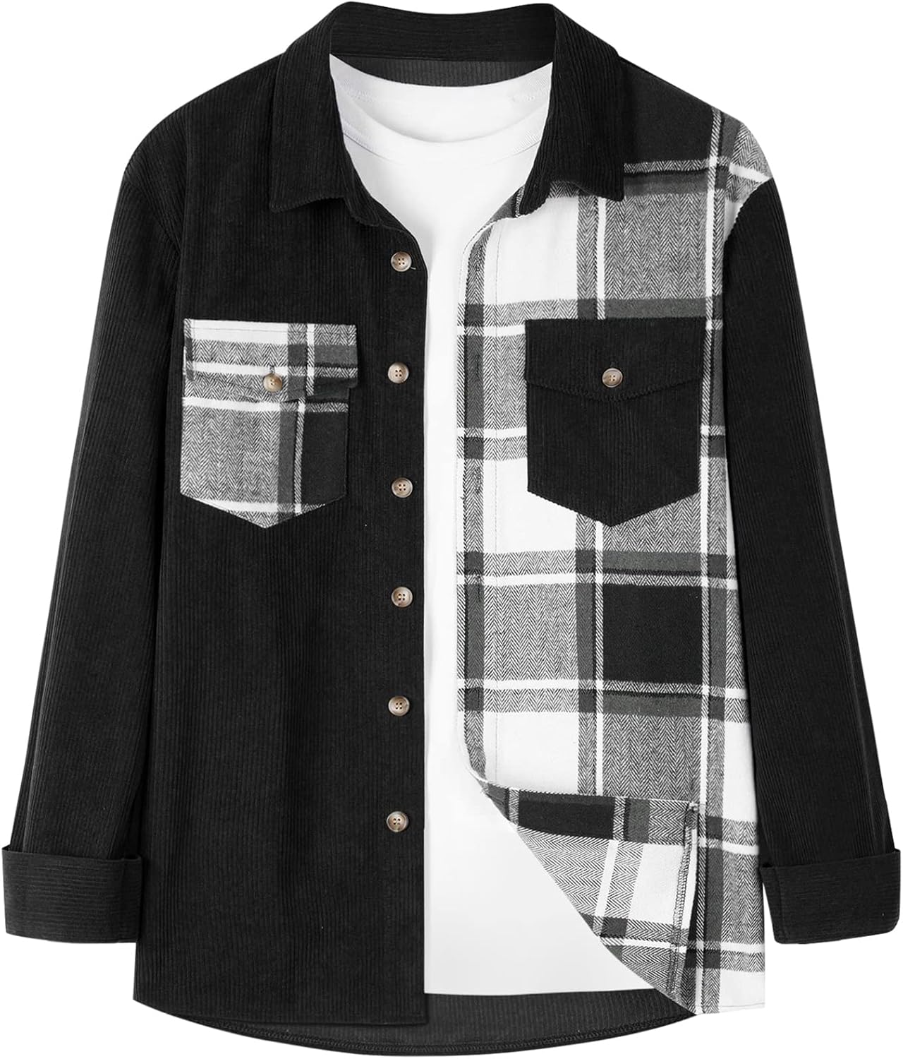 ZAFUL Mens Plaid Shirt,Long Sleeves,Classic Flannel Shirt Button Down Shirt Jacket Tops