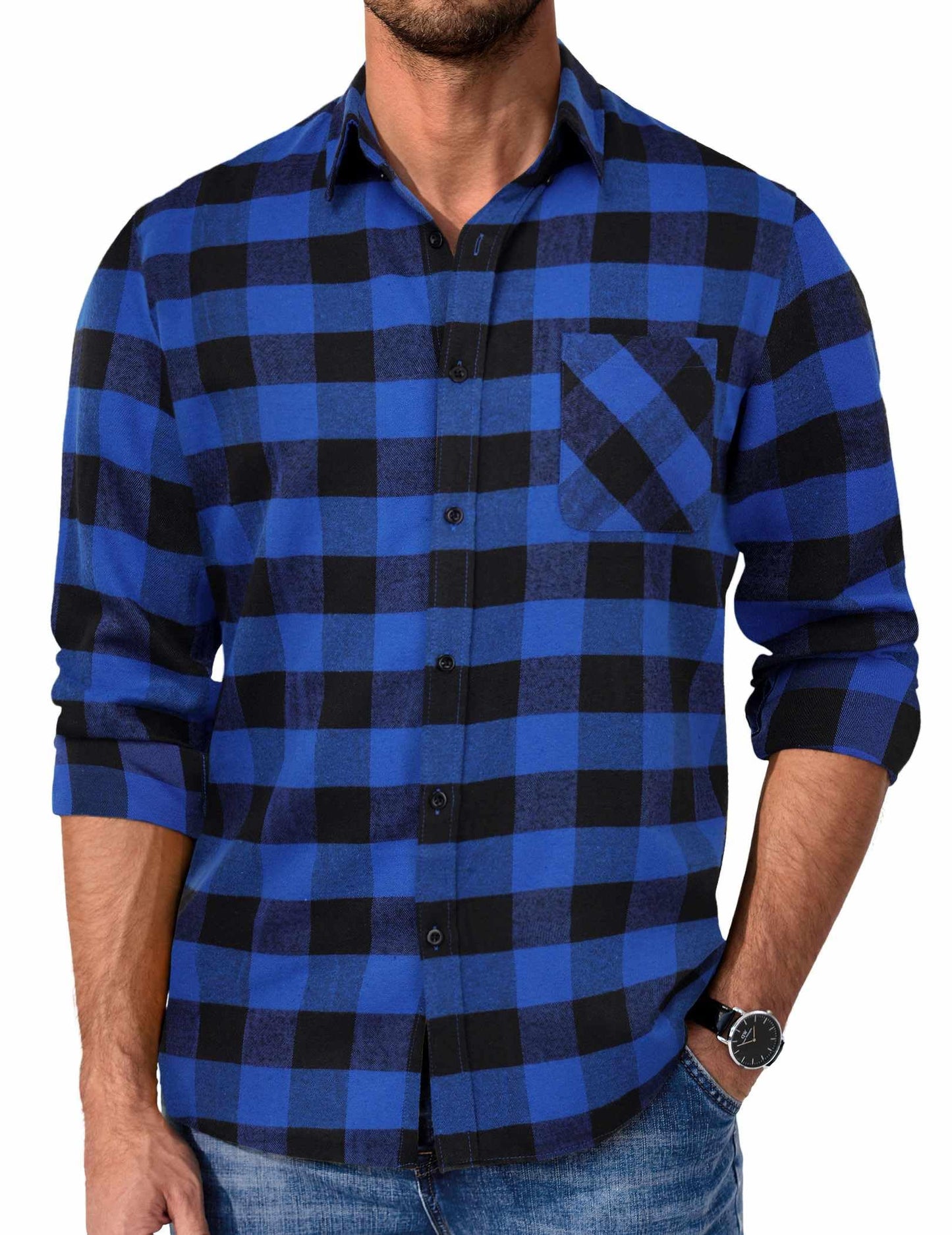 COOFANDY Mens Flannel Shirts Long Sleeve Plaid Button Down Shirt Casual Cotton Shirt with Pocket