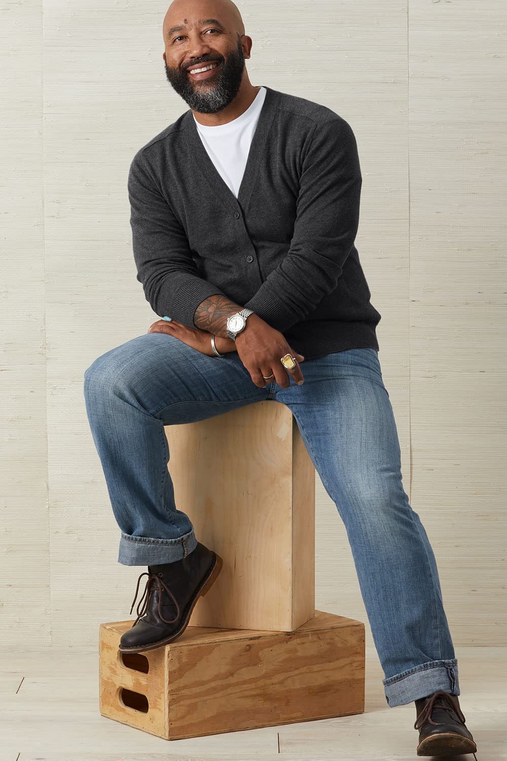 Men's Organic All-Cotton V-Neck Cardigan Sweater