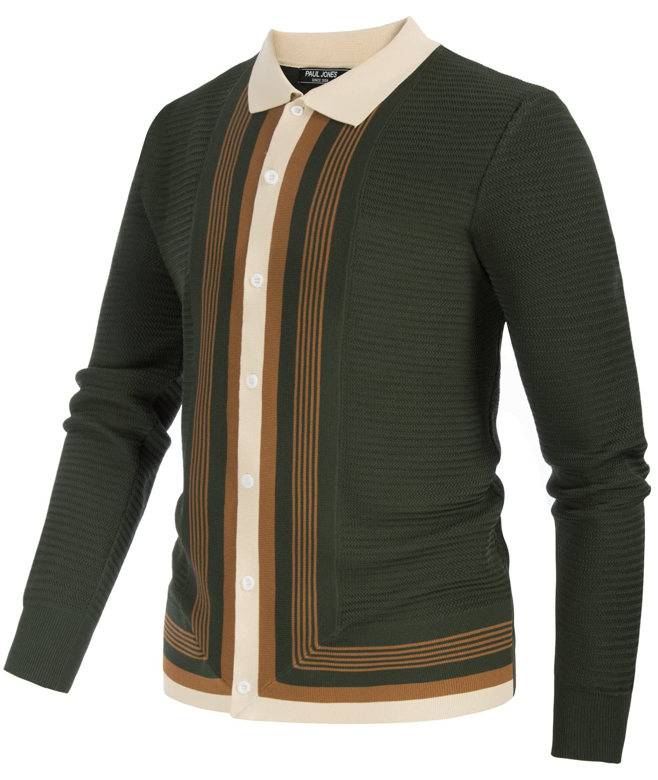 PJ PAUL JONES Men‘s Button Down Polo Shirts Striped Knitted Cardigan Sweaters