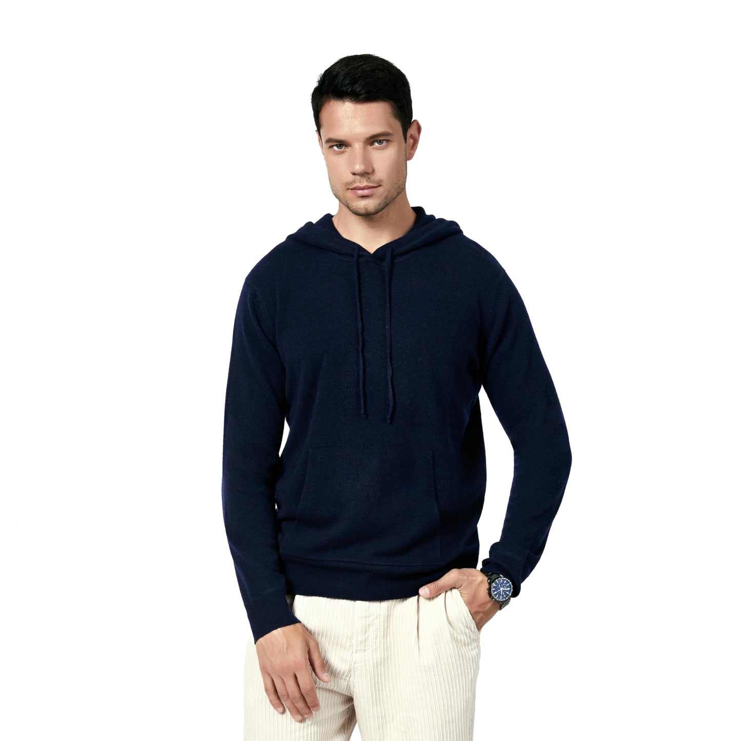 BEYOND FASHION Men's Sweater Pocket Hoodie Pullover - 100% Pure Cashmere