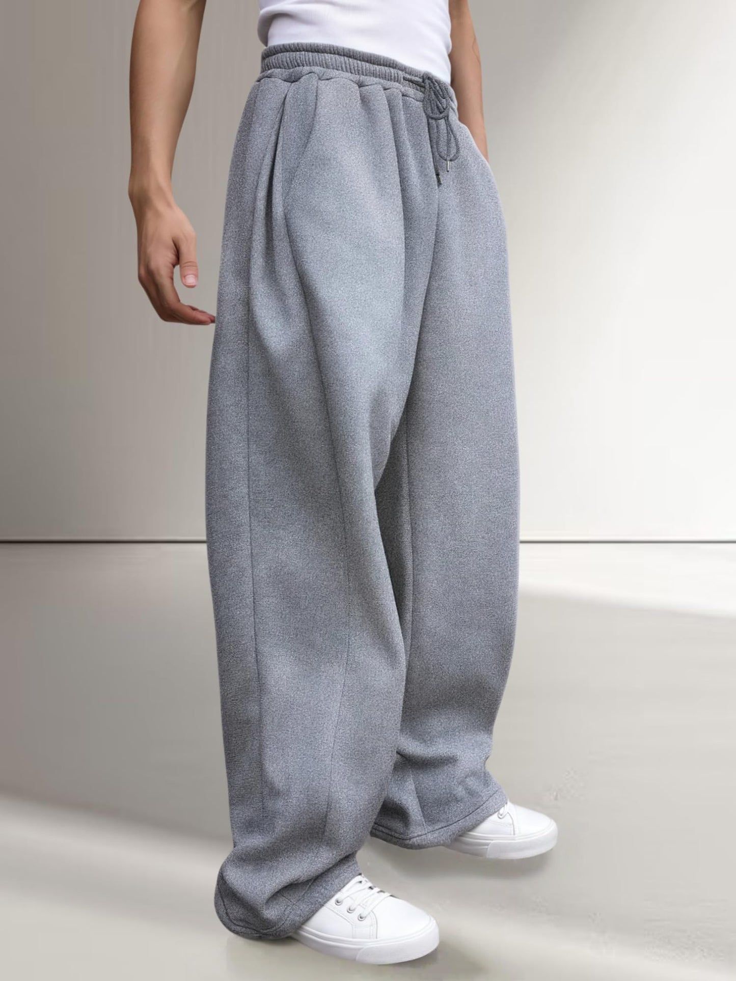 Men’s Baggy Sweatpants Wide Leg with Elastic Drawstring Waist, Casual Loose Lounge Joggers with Deep Pockets Fleece Comfort