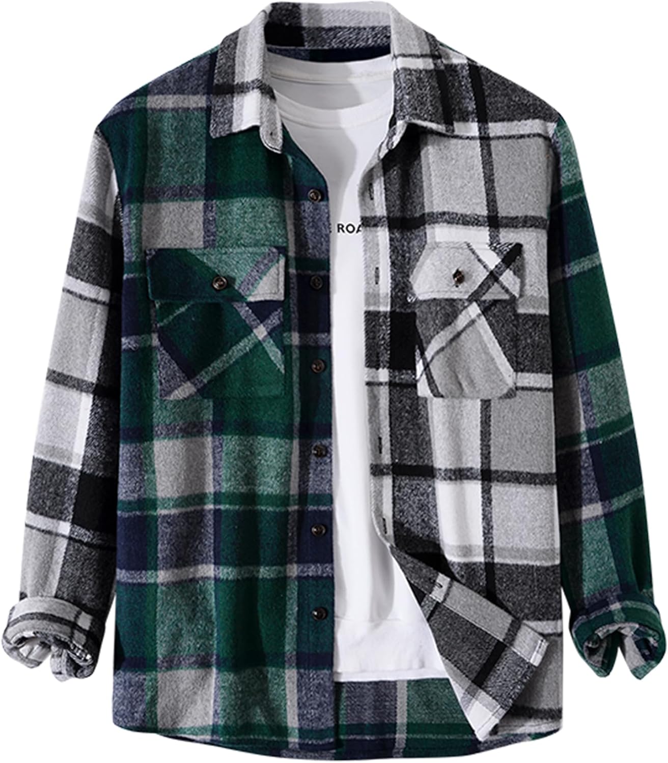 ZAFUL Mens Plaid Shirt,Long Sleeves,Classic Flannel Shirt Button Down Shirt Jacket Tops