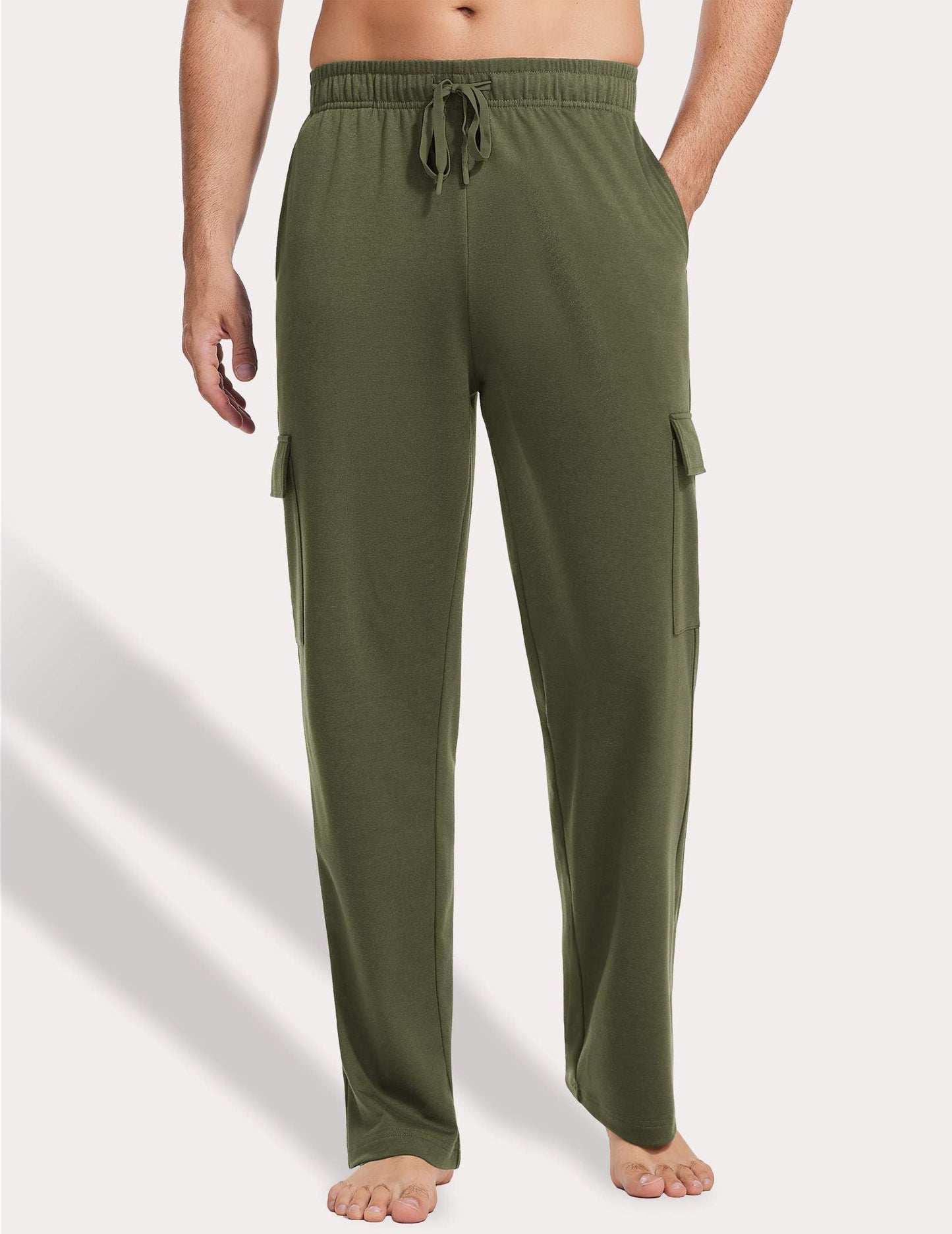 PINSPARK Cargo Sweatpants for Men with Pockets Open Bottom Baggy Cotton Sweatpants Lightweight Lounge Sweat Pants for Yoga