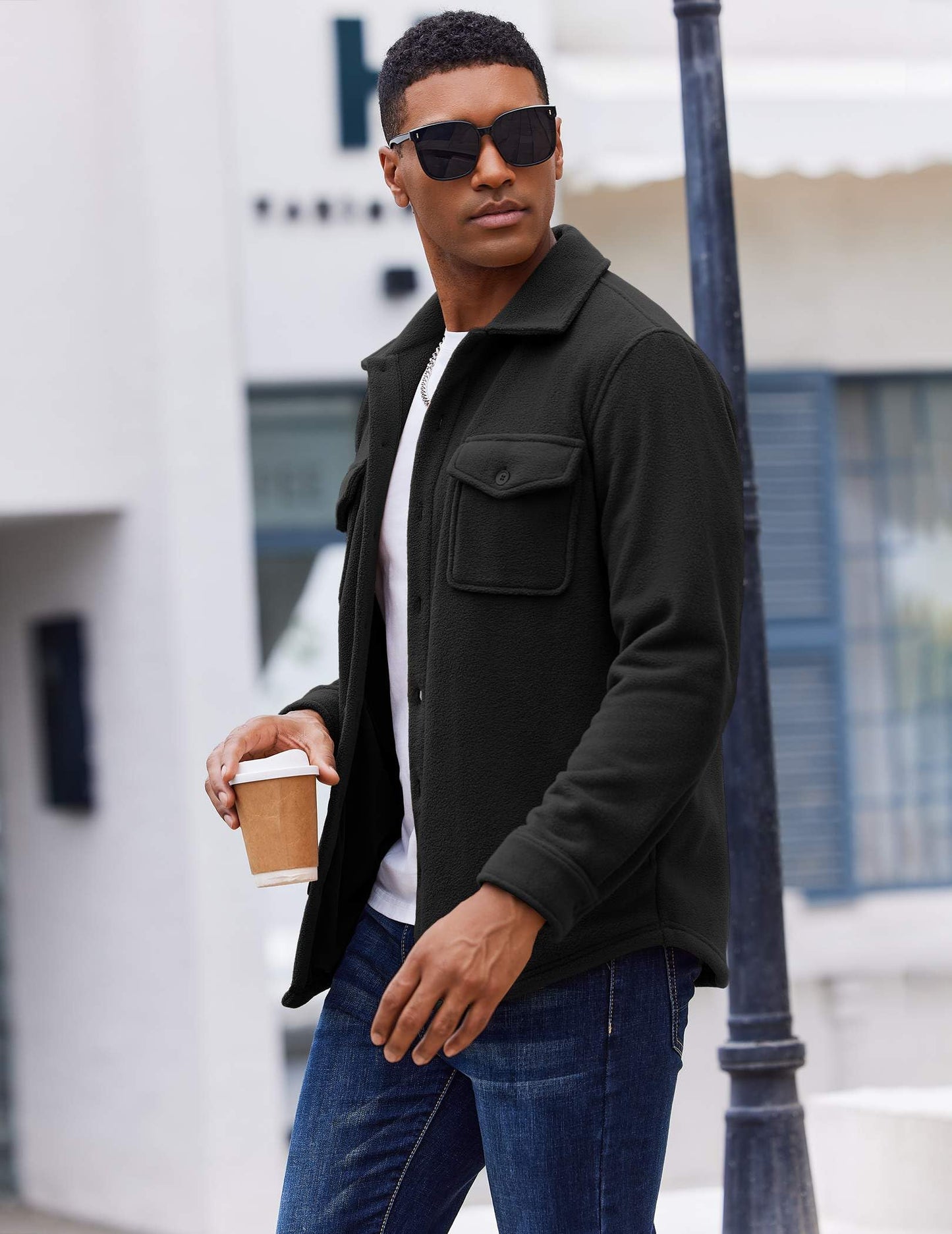 COOFANDY Men's Polar Fleece Shirt Jacket Long Sleeve Casual Button Down Shirts Shacket with Pockets