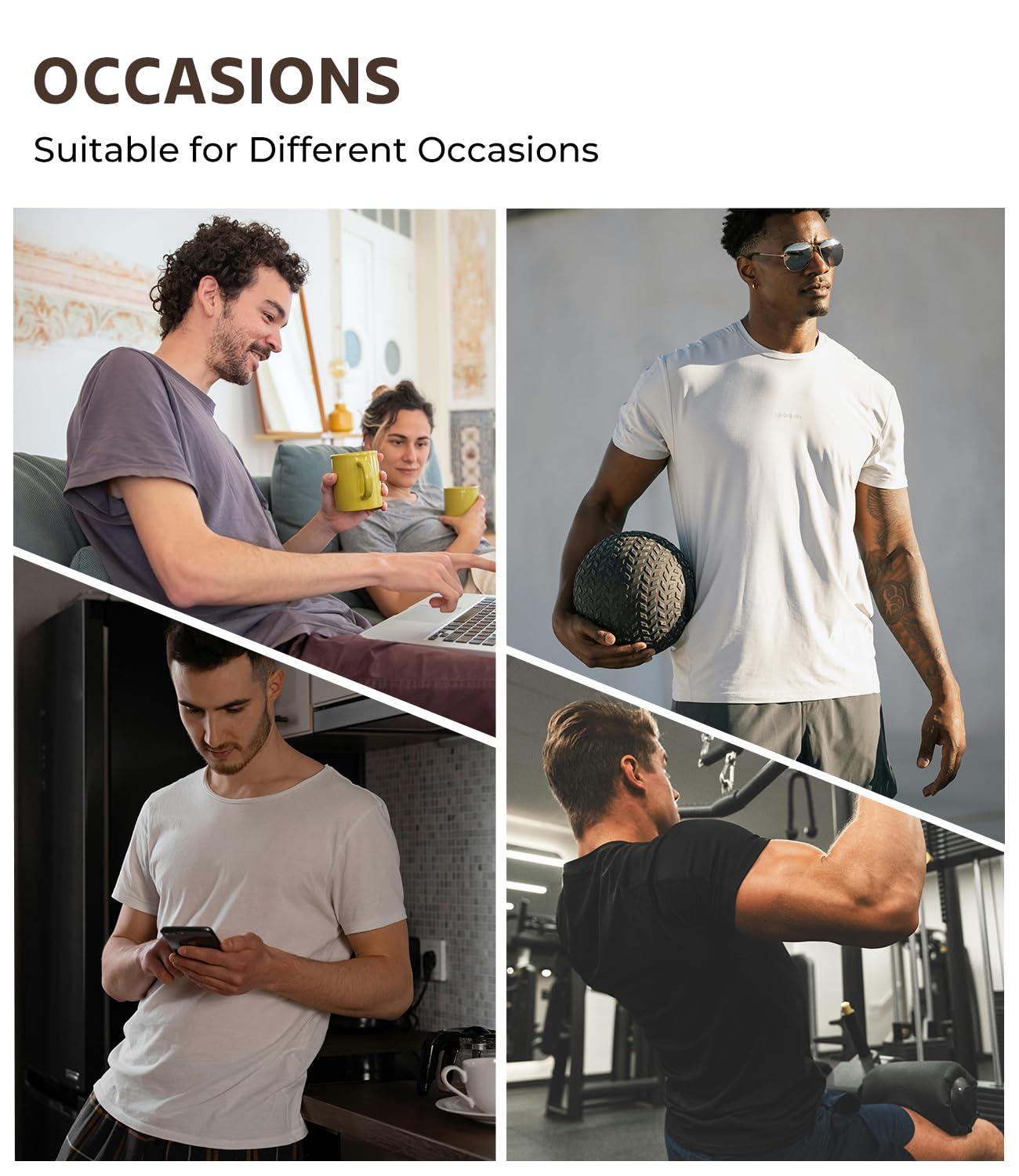 BAMBOO COOL Men’s Undershirts Slim Fit V-Neck/Crewneck, Moisture-Wicking T-Shirts Soft Stretch White Tees for Men, 3 Pack