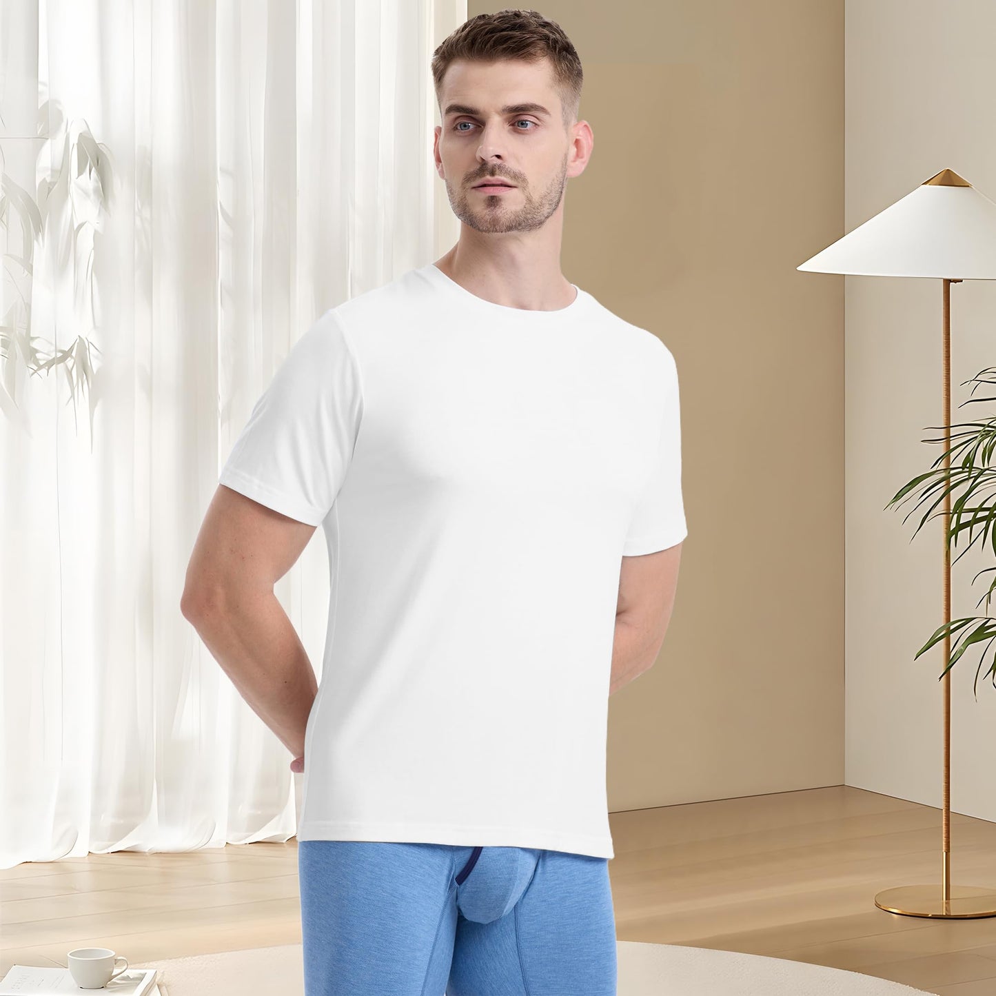BAMBOO COOL Men’s Undershirts Slim Fit V-Neck/Crewneck, Moisture-Wicking T-Shirts Soft Stretch White Tees for Men, 3 Pack