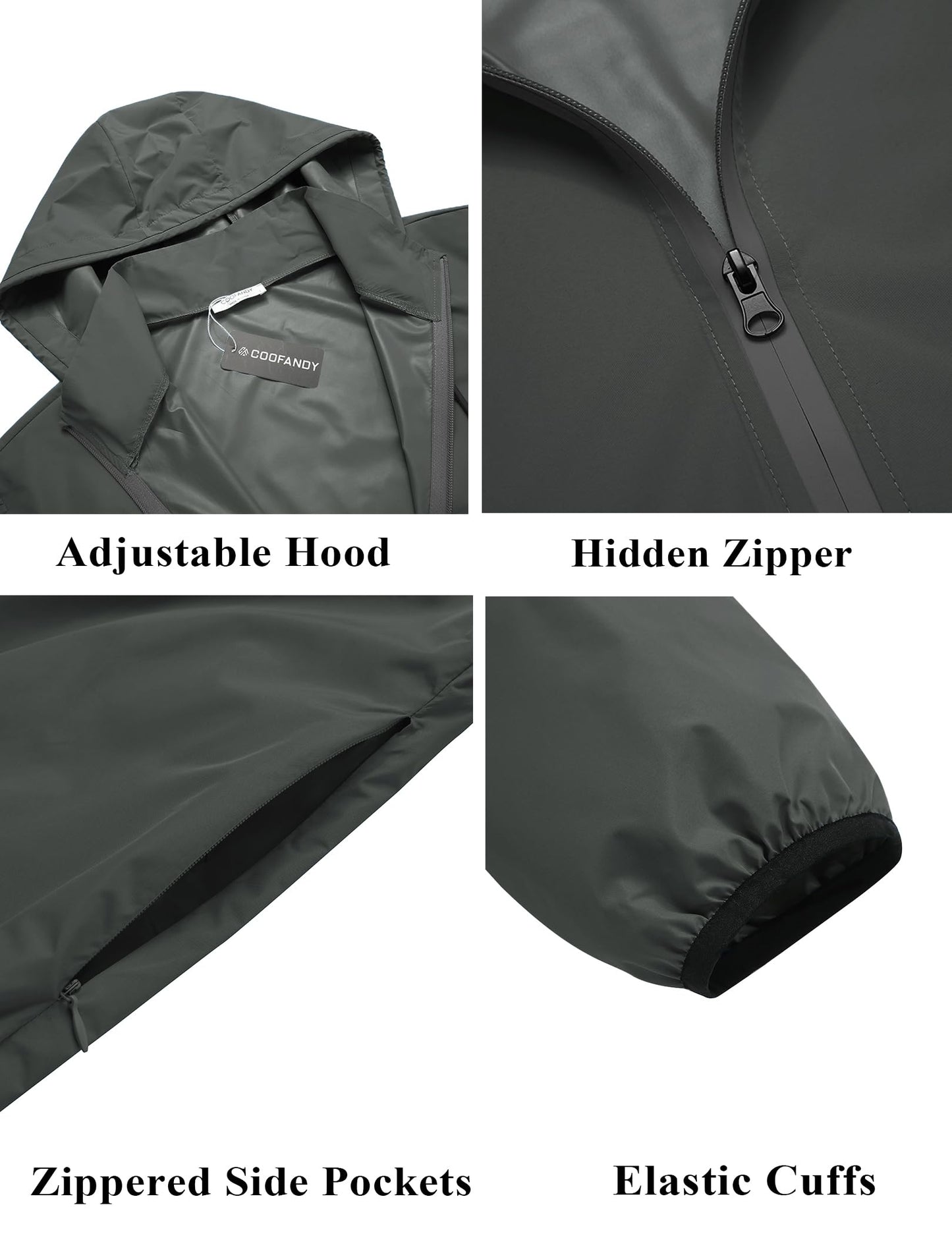 COOFANDY Men's Packable Rain Jacket Lightweight Waterproof Raincoat with Hood Travel Hiking Golf Windbreaker