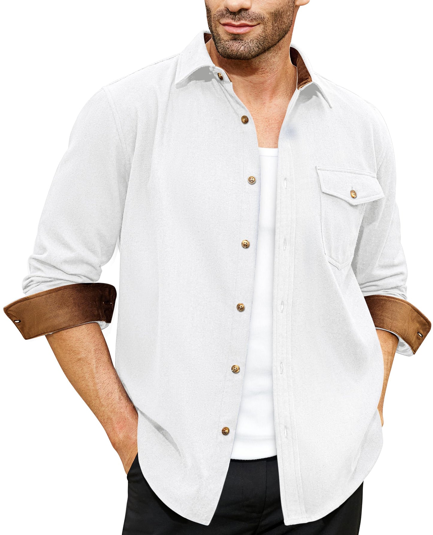 Flannel Shirt for Men Long Sleeve Mens Dress Shirts Cotton Casual Button Down Shirt Big Work Shacket Jackets