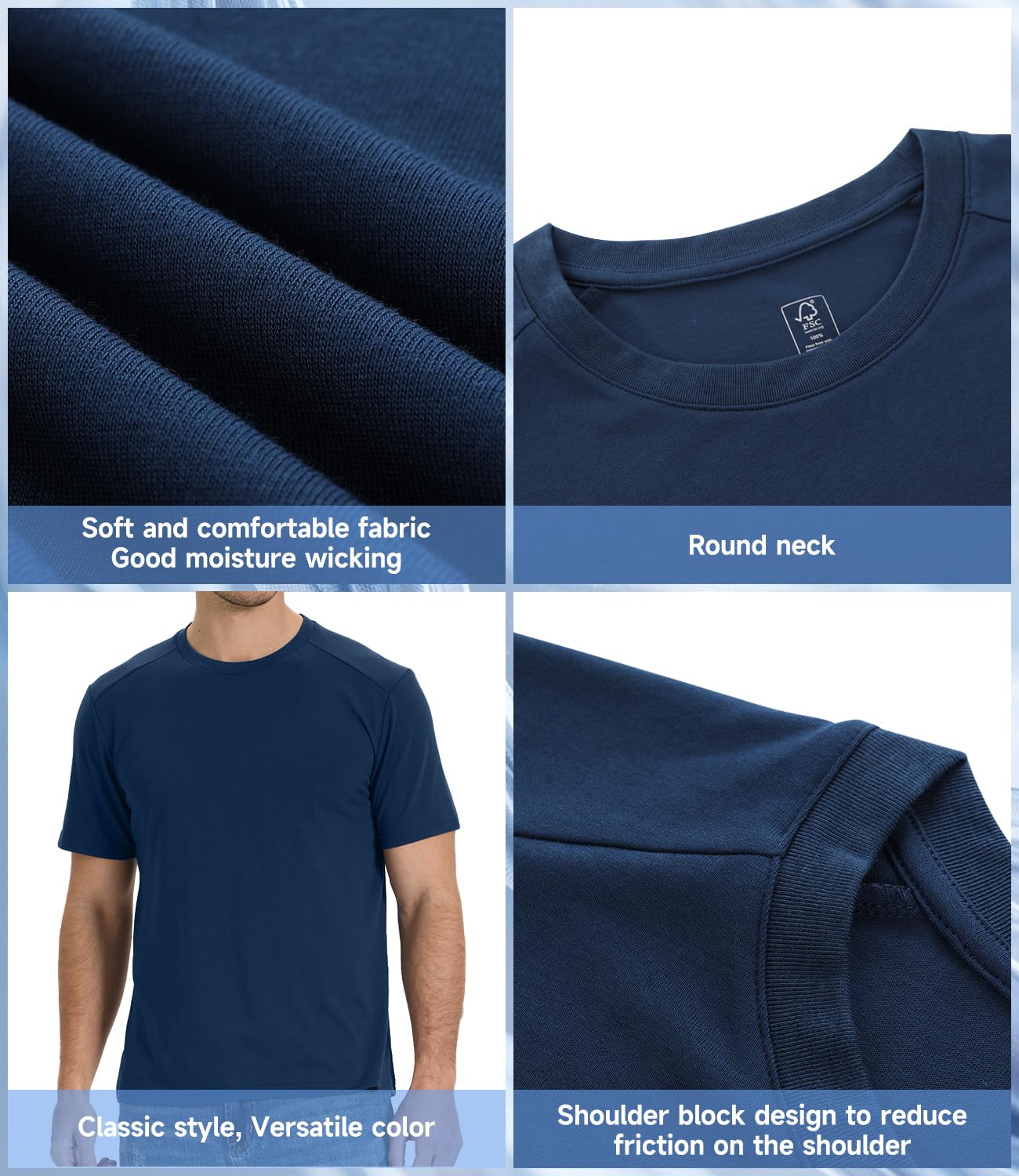 BAMBOO COOL Men's T-Shirts Short Sleeve Shirt Heavyweight Crew Neck T Shirt for Man Soft Moisture Wicking Casual Tees