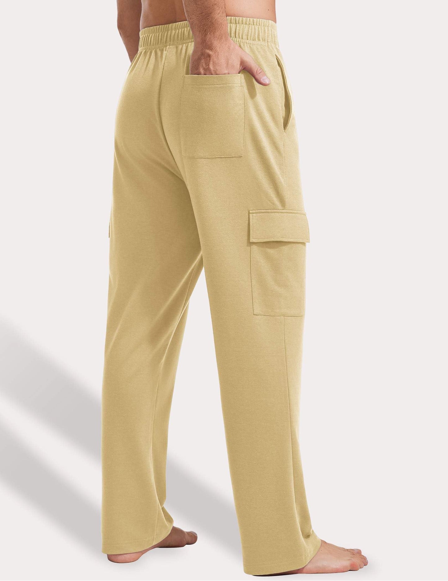 PINSPARK Cargo Sweatpants for Men with Pockets Open Bottom Baggy Cotton Sweatpants Lightweight Lounge Sweat Pants for Yoga