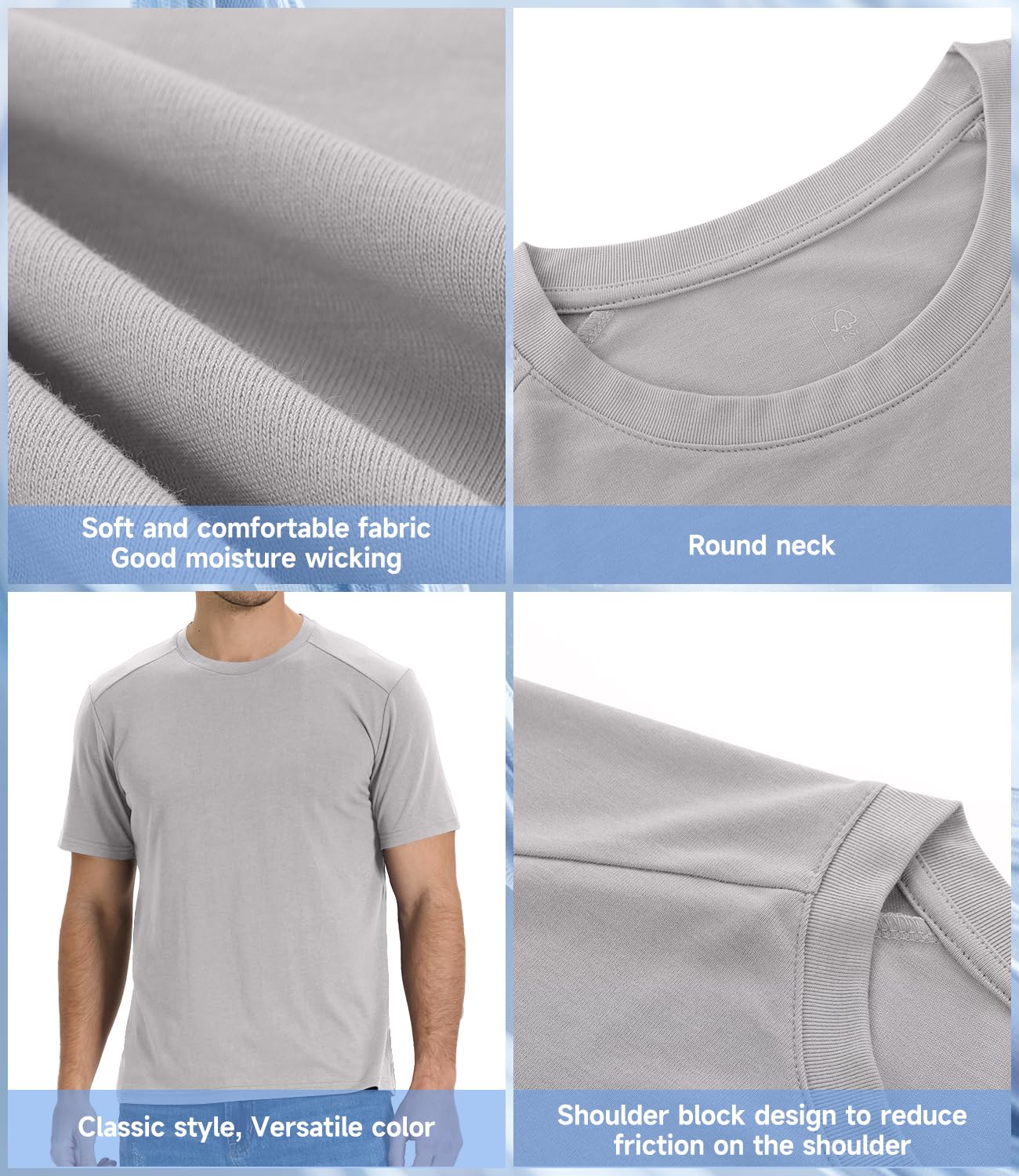 BAMBOO COOL Men's T-Shirts Short Sleeve Shirt Heavyweight Crew Neck T Shirt for Man Soft Moisture Wicking Casual Tees