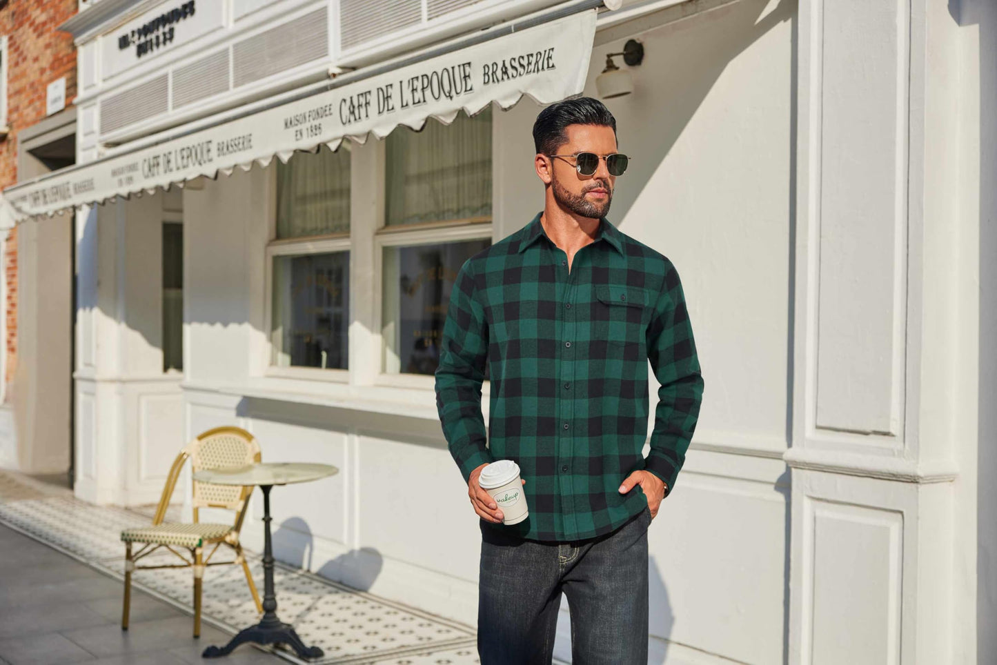 COOFANDY Mens Flannel Plaid Shirts Long Sleeve Casual Button Down Cotton Shirt with Pocket
