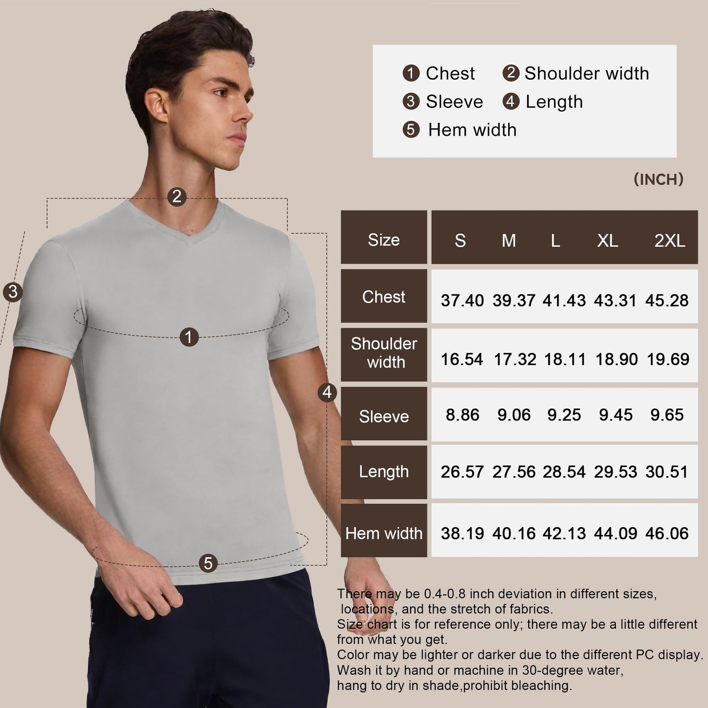 BAMBOO COOL Men’s Undershirts Slim Fit V-Neck/Crewneck, Moisture-Wicking T-Shirts Soft Stretch White Tees for Men, 3 Pack
