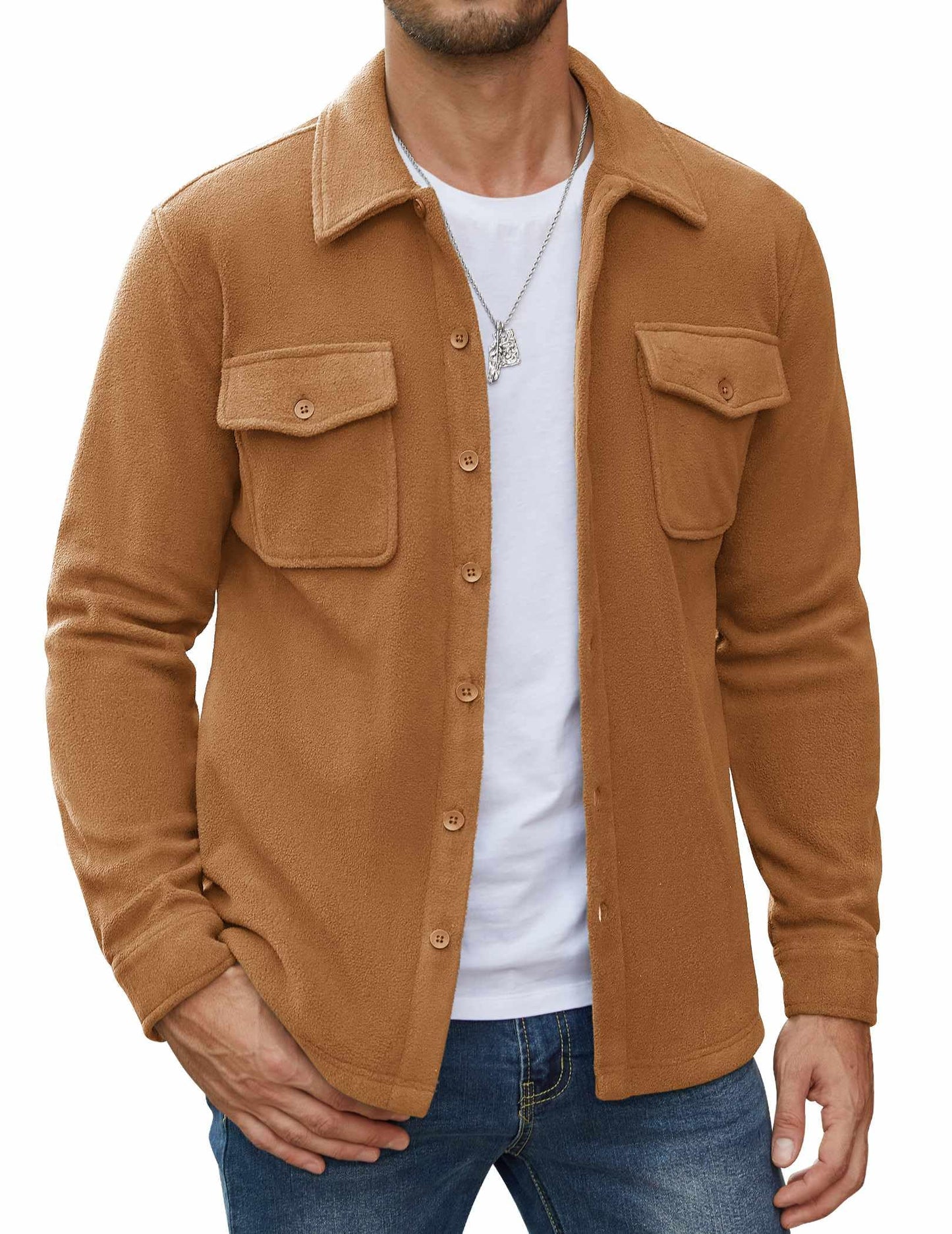 COOFANDY Men's Polar Fleece Shirt Jacket Long Sleeve Casual Button Down Shirts Shacket with Pockets
