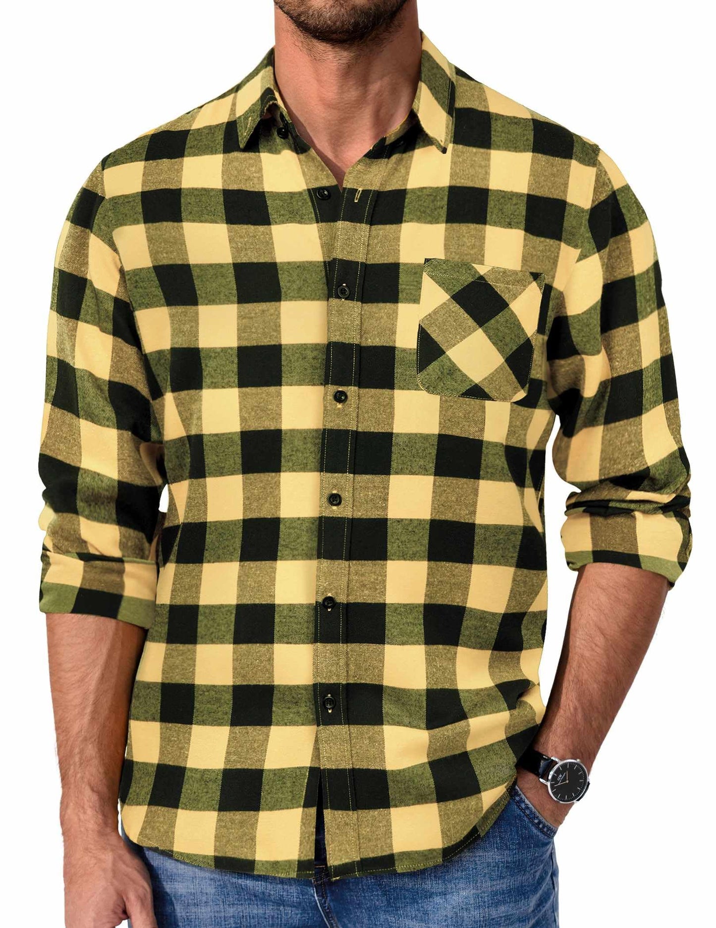 COOFANDY Mens Flannel Shirts Long Sleeve Plaid Button Down Shirt Casual Cotton Shirt with Pocket