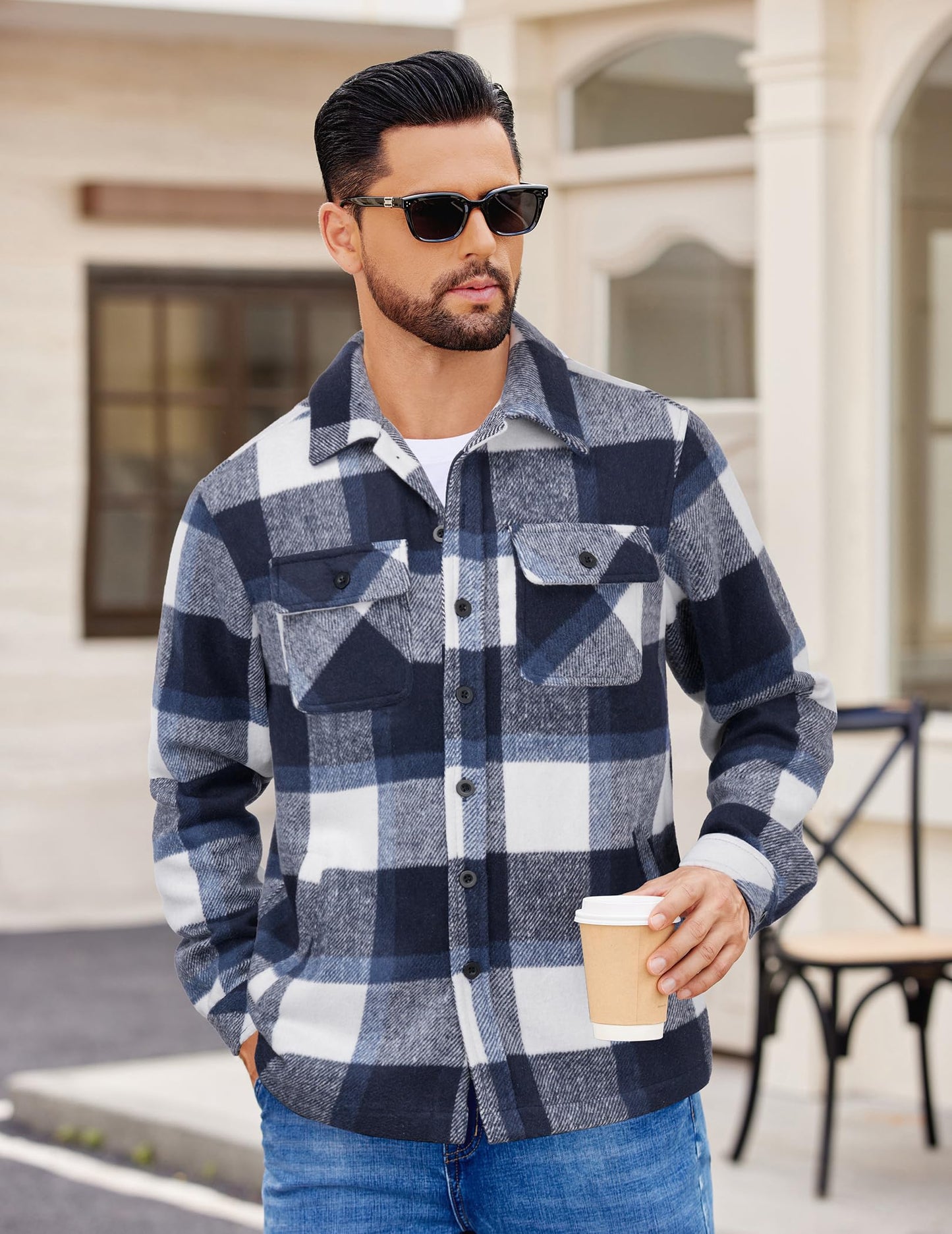 COOFANDY Men's Flannel Jacket Long Sleeve Plaid Shirt Jackets Button Down Fleece Shacket Casual Fall Soft Outwear