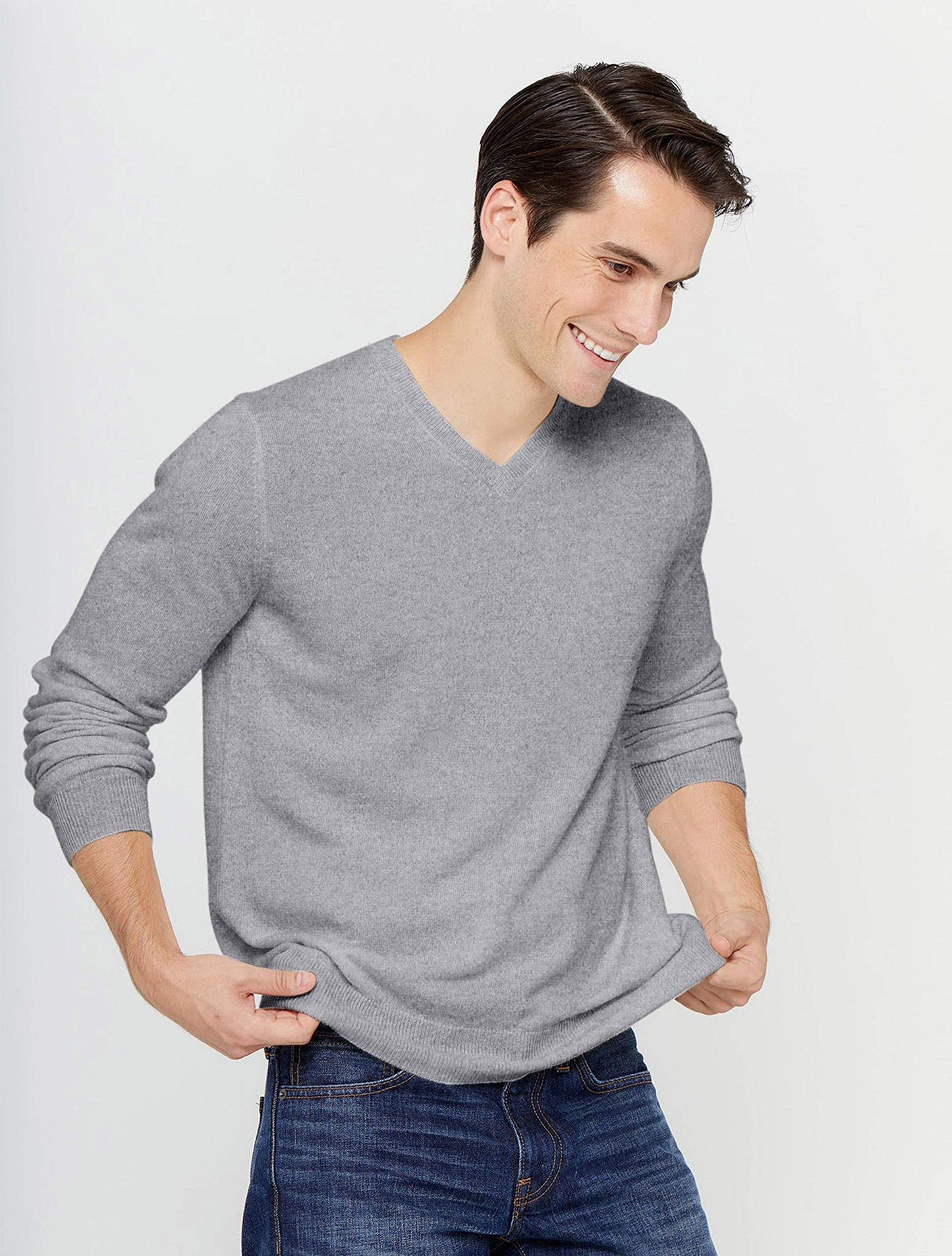 State Cashmere Men's Essential V-Neck Sweater 100% Pure Cashmere Classic Long Sleeve Pullover