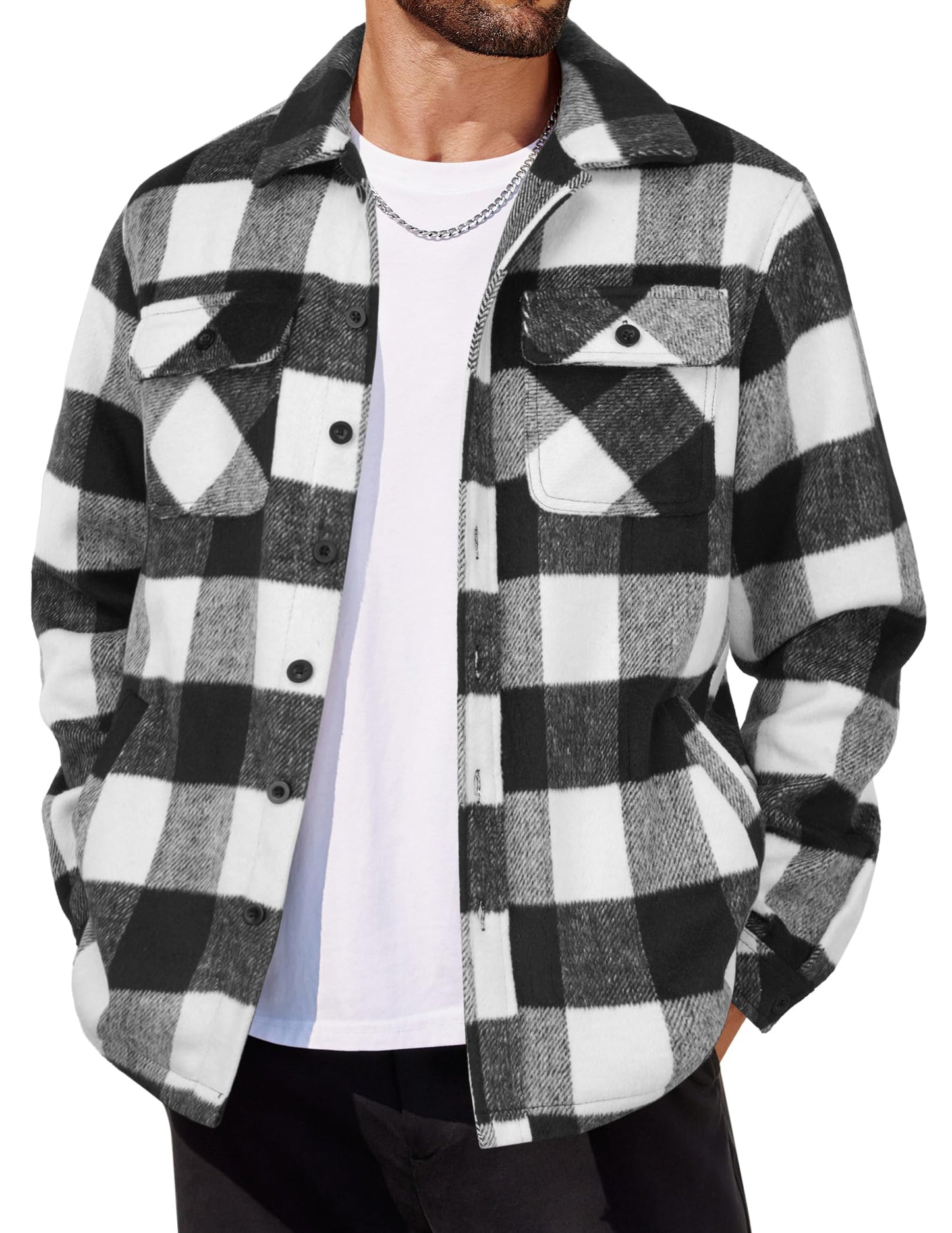 COOFANDY Men's Flannel Jacket Long Sleeve Plaid Shirt Jackets Button Down Fleece Shacket Casual Fall Soft Outwear