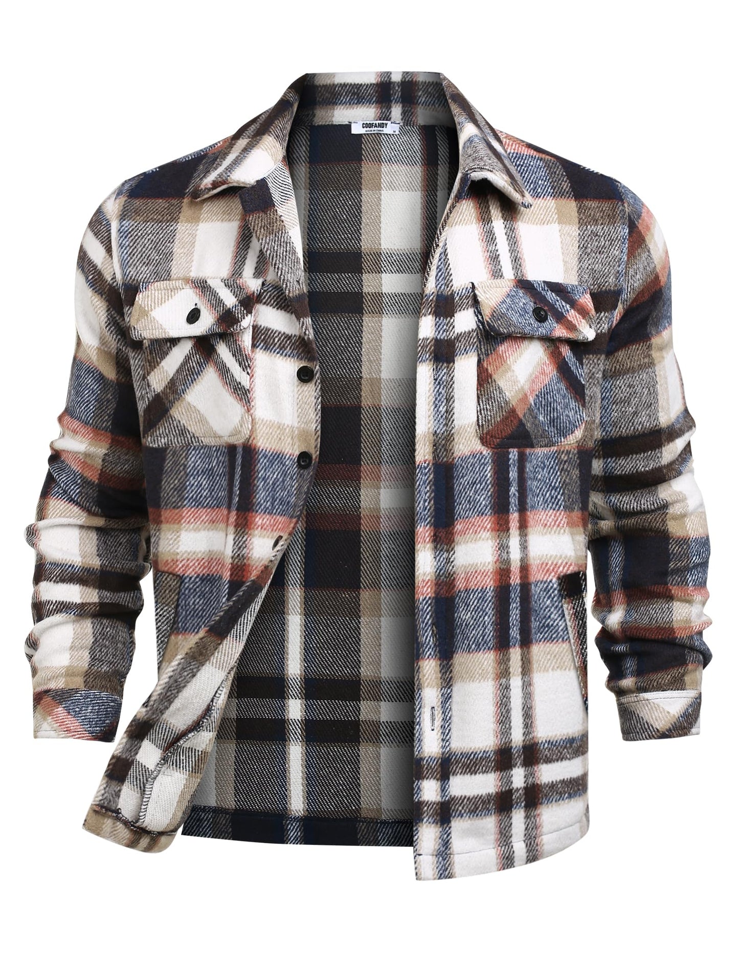 COOFANDY Men's Flannel Jacket Long Sleeve Plaid Shirt Jackets Button Down Fleece Shacket Casual Fall Soft Outwear